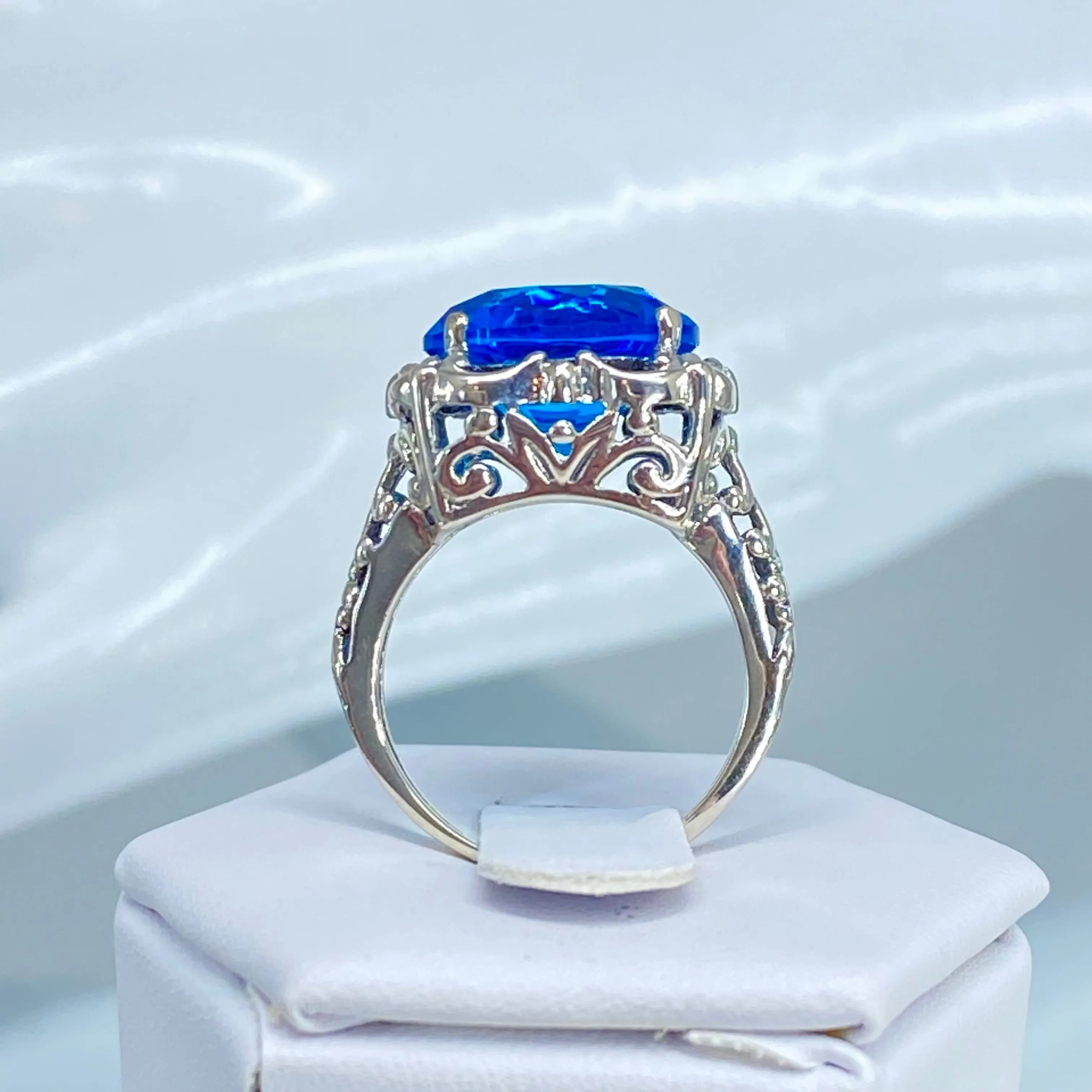 Swiss Blue Topaz, Size 5, Victorian Ring #D103 - Ready to Ship