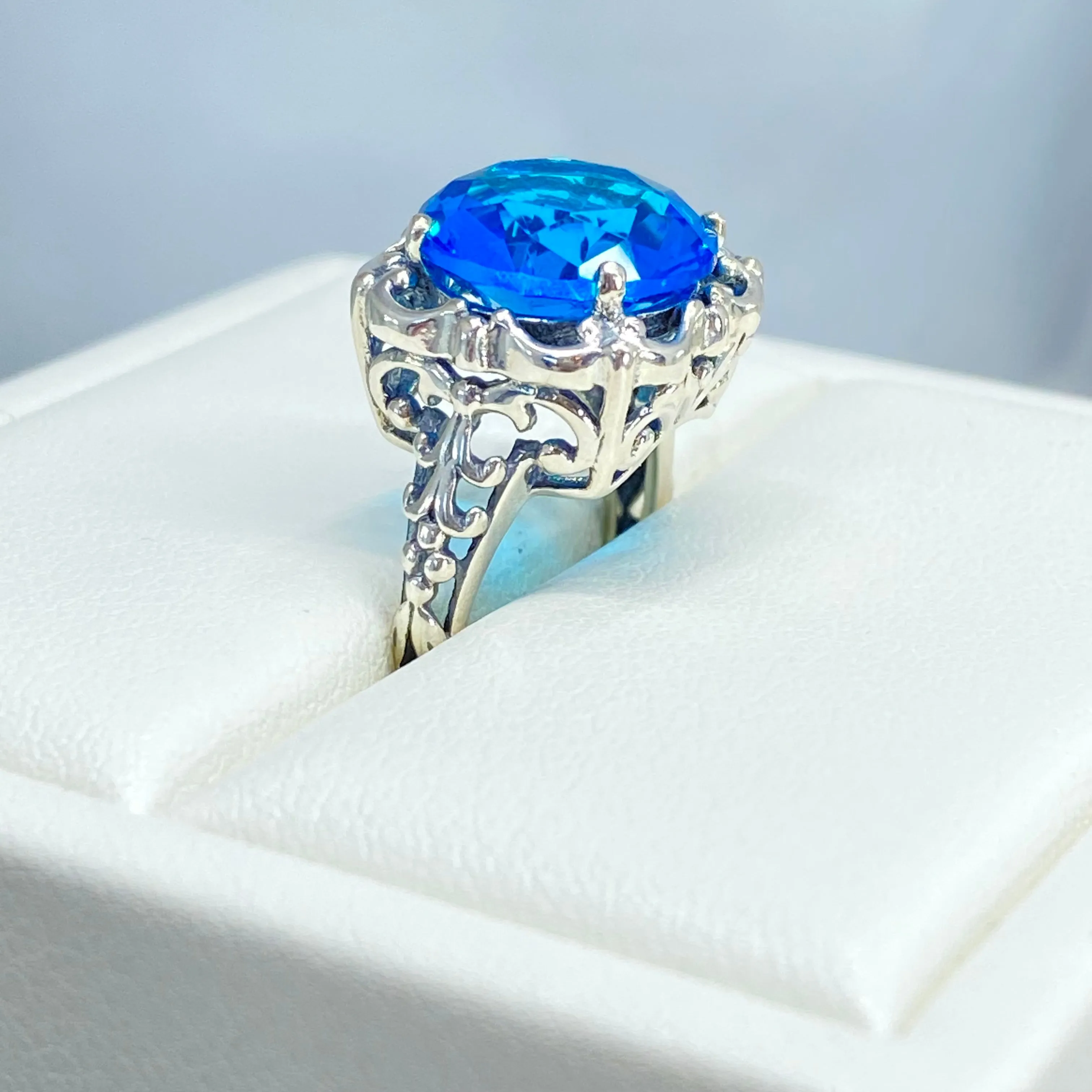 Swiss Blue Topaz, Size 5, Victorian Ring #D103 - Ready to Ship