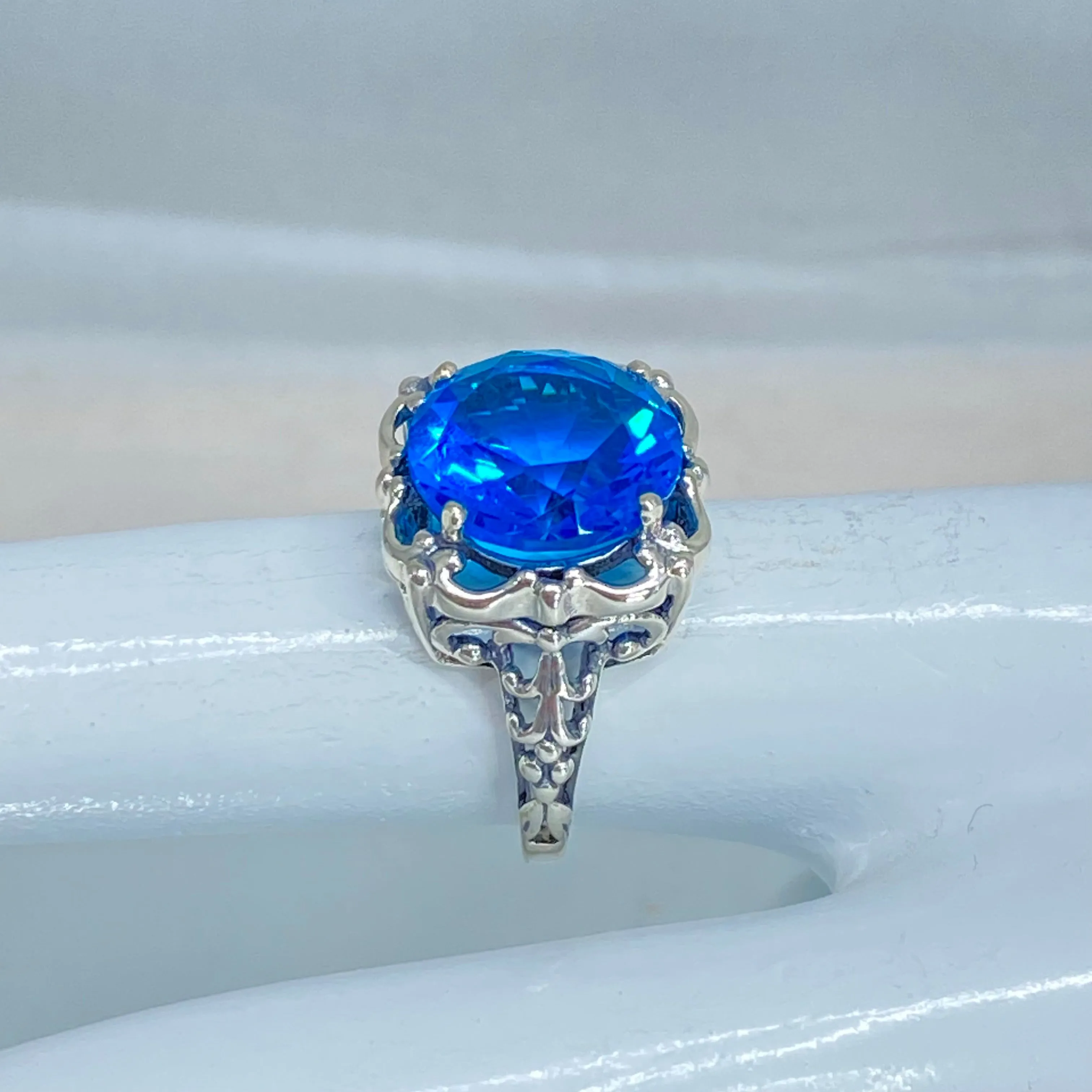 Swiss Blue Topaz, Size 5, Victorian Ring #D103 - Ready to Ship