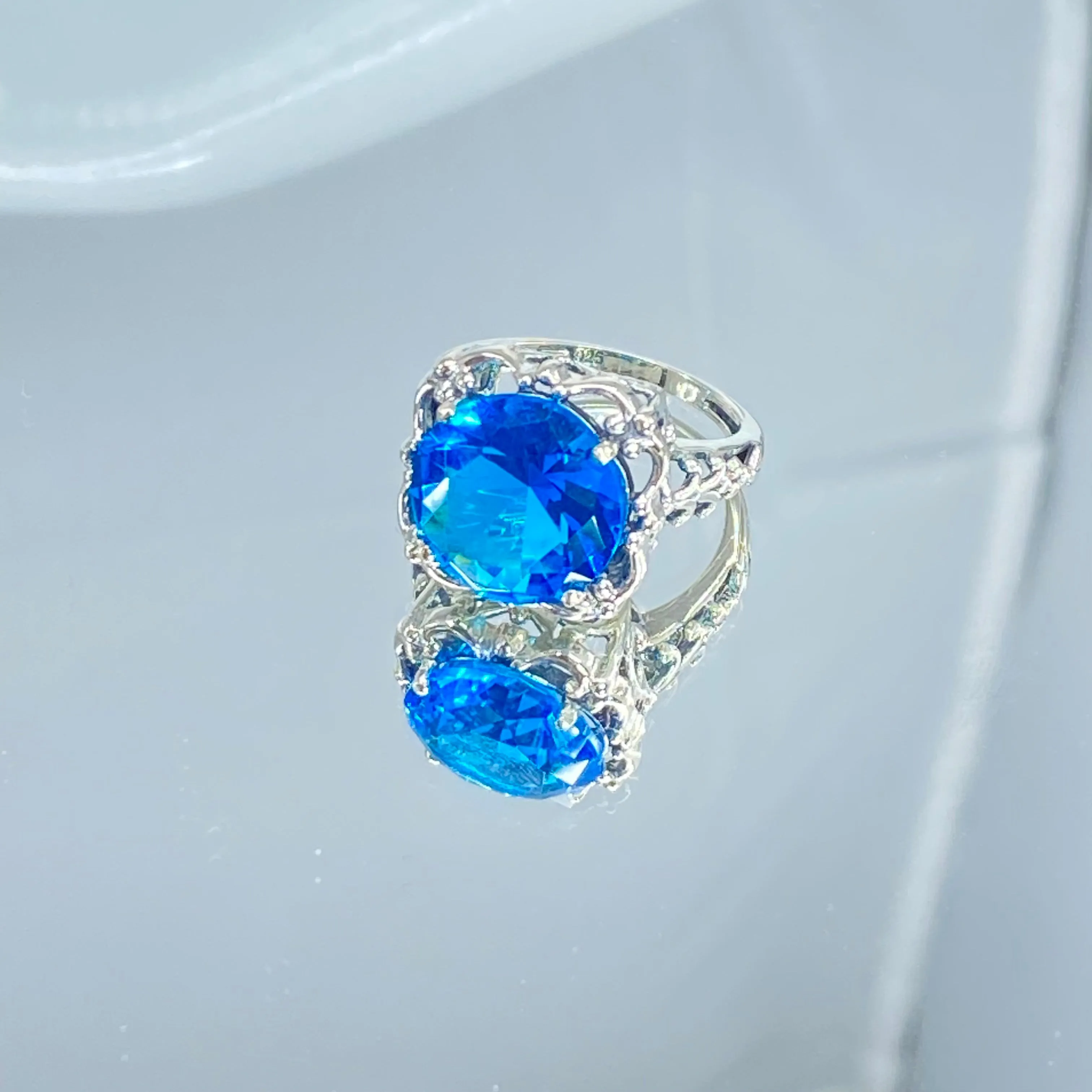 Swiss Blue Topaz, Size 5, Victorian Ring #D103 - Ready to Ship