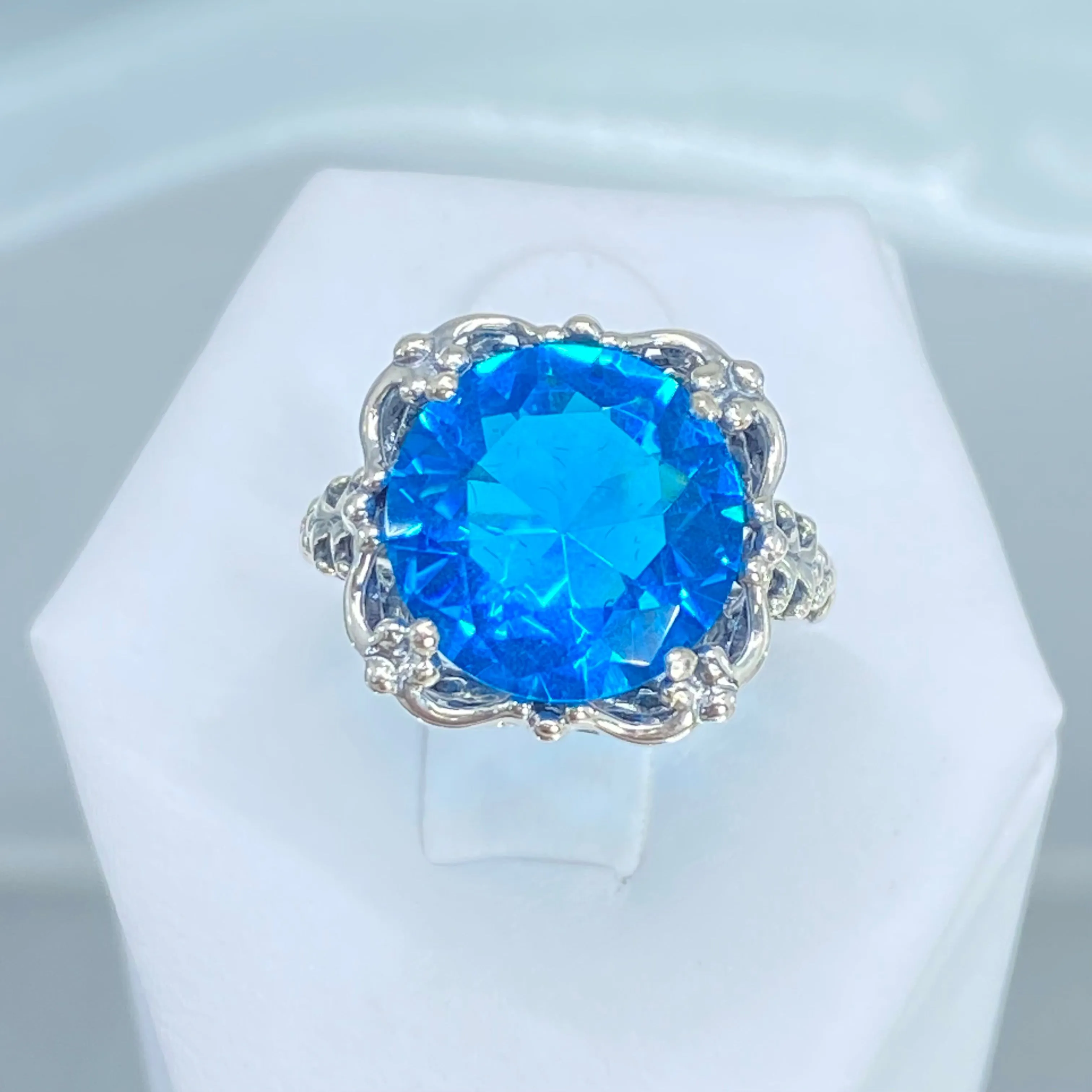 Swiss Blue Topaz, Size 5, Victorian Ring #D103 - Ready to Ship