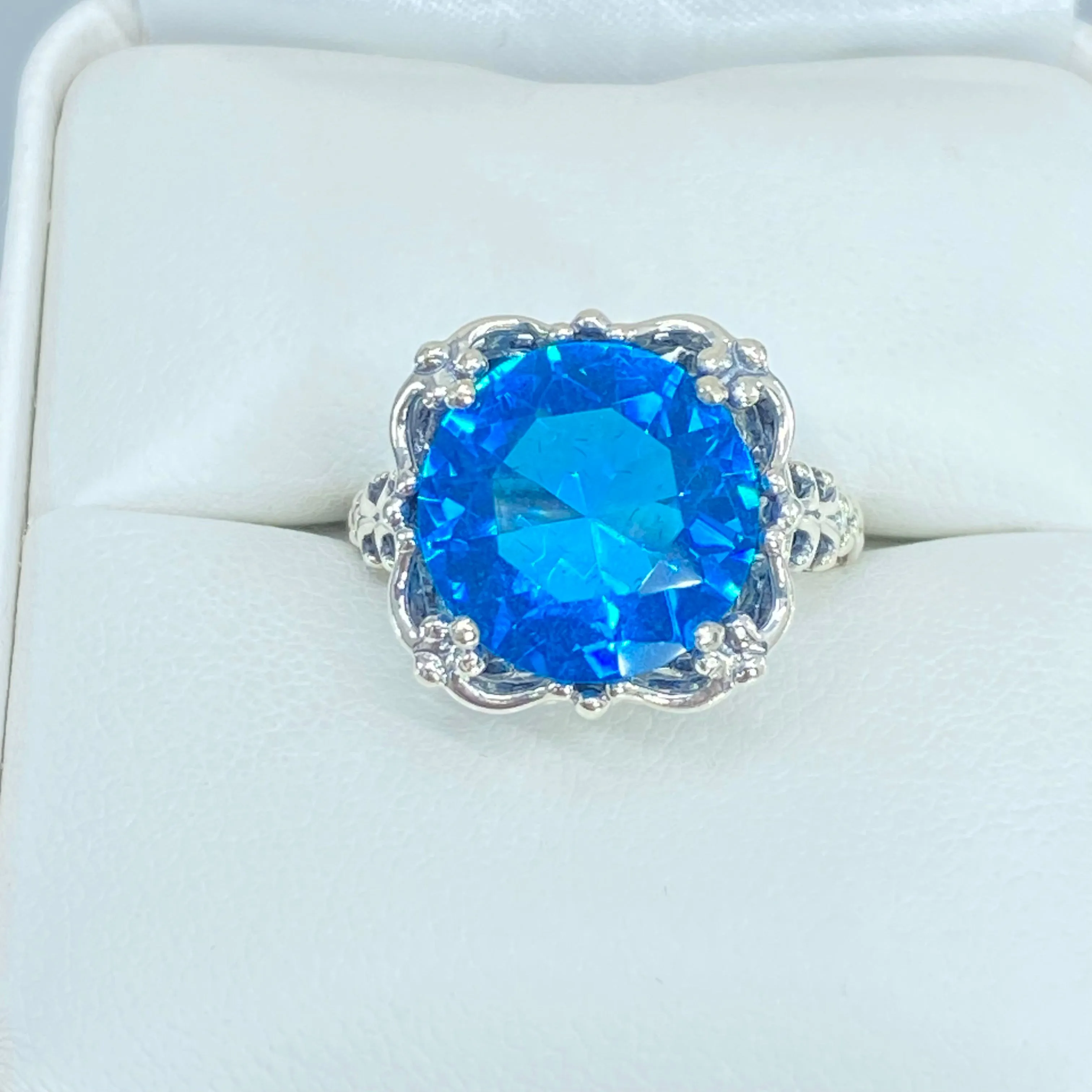 Swiss Blue Topaz, Size 5, Victorian Ring #D103 - Ready to Ship