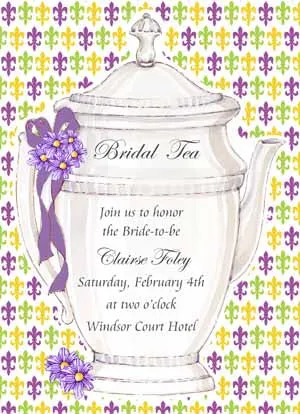 TEAPOT WITH PURPLE FLOWERS CUSTOM INVITATION