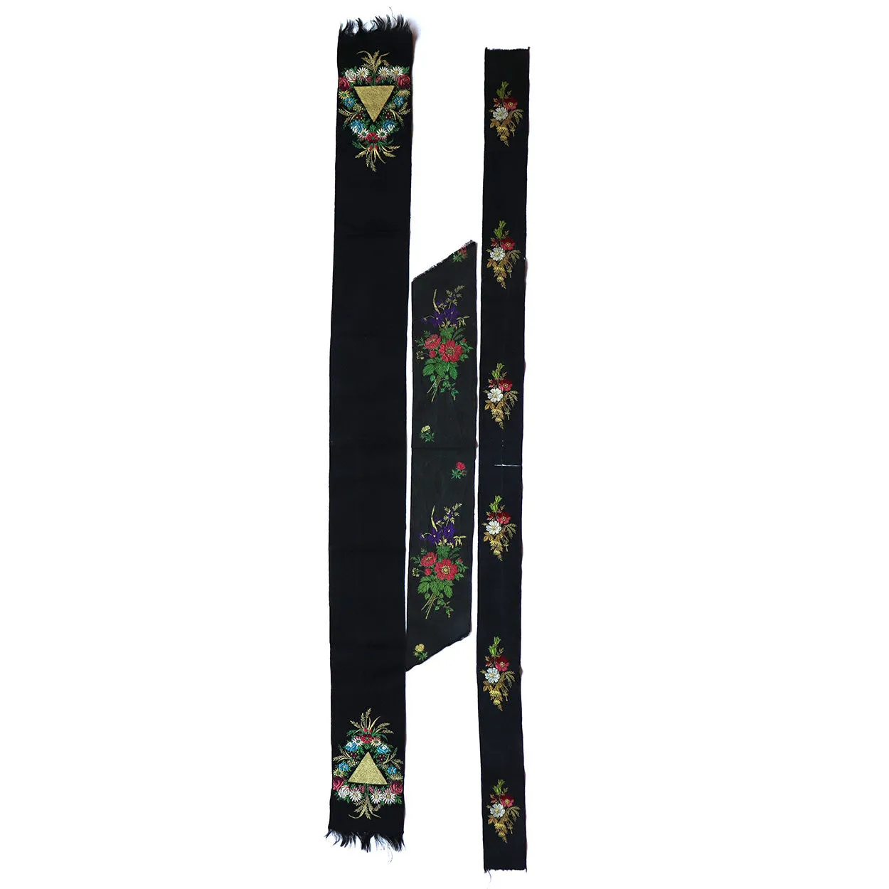 Three English Victorian Silver Embroidery Floral Silk Sashes
