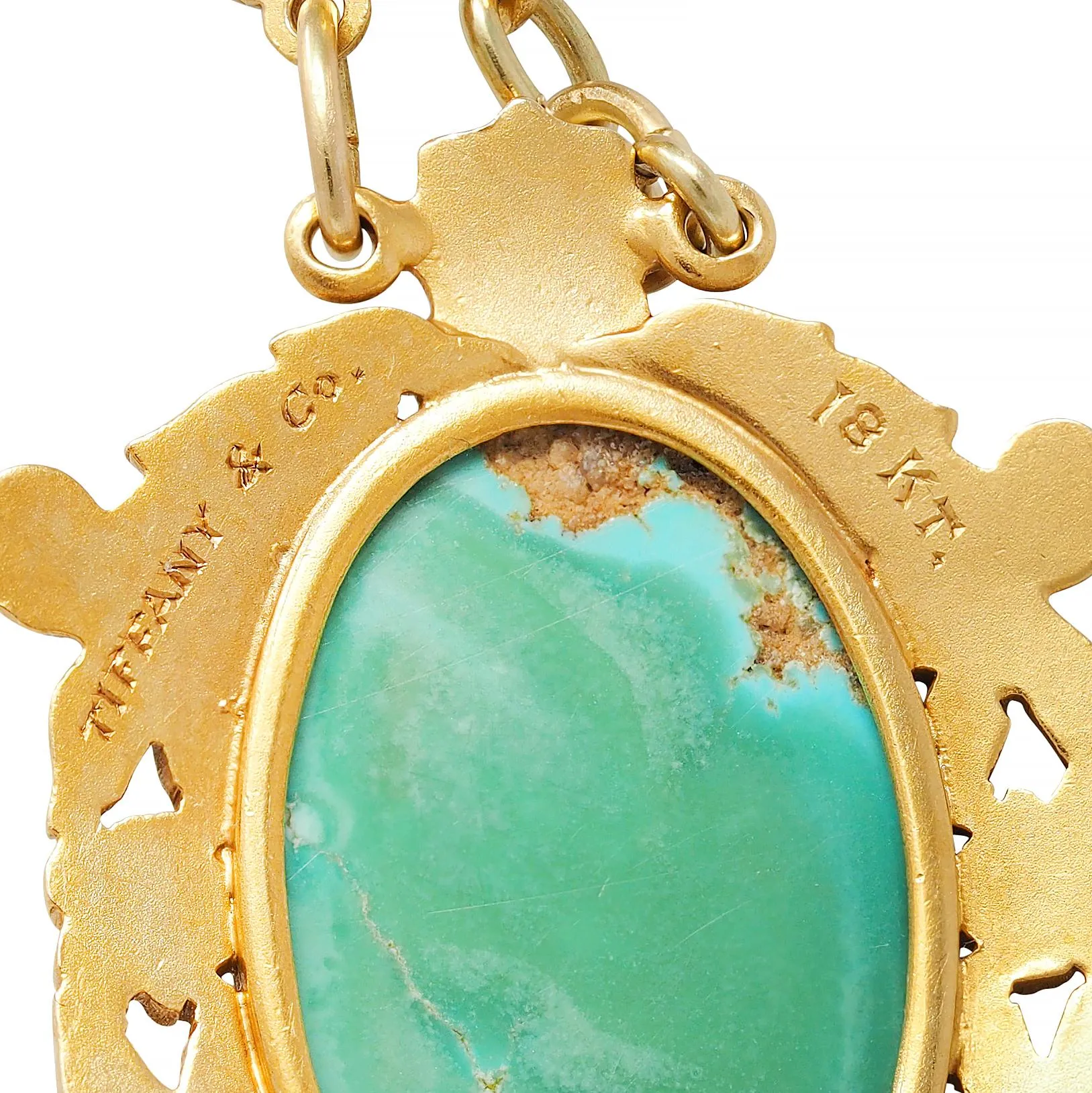 Tiffany & Co. Victorian Turquoise 18 Karat Yellow Gold Antique Floral Station Chain Necklace