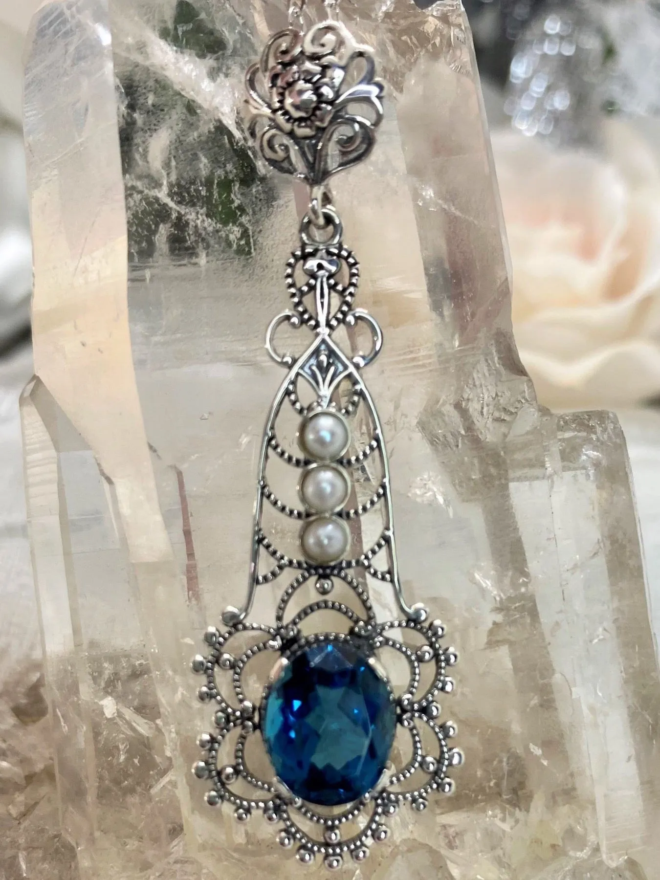 Topaz Pendant, London Blue Lavaliere Necklace #P17