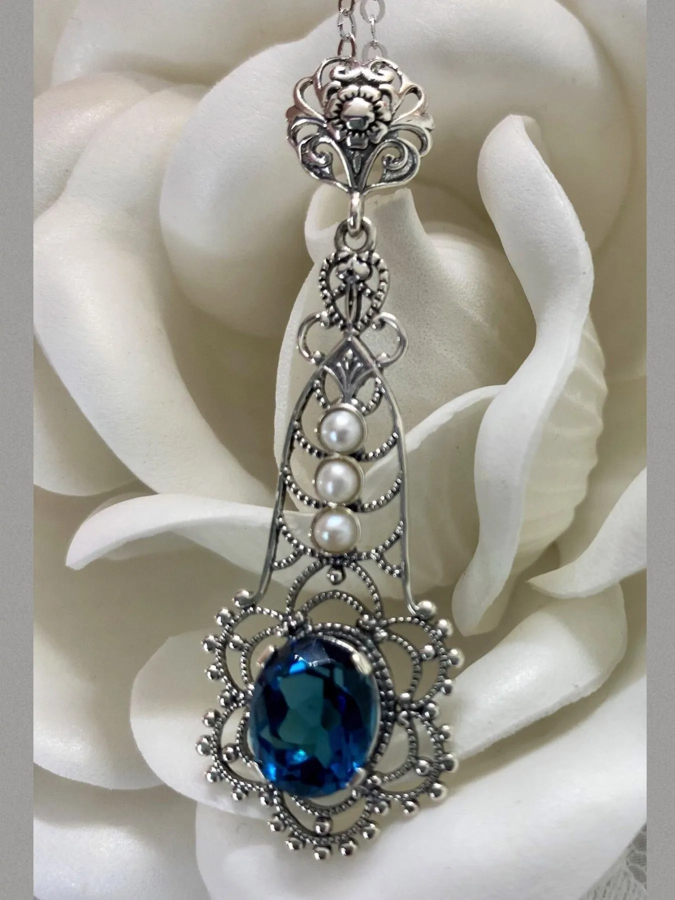 Topaz Pendant, London Blue Lavaliere Necklace #P17
