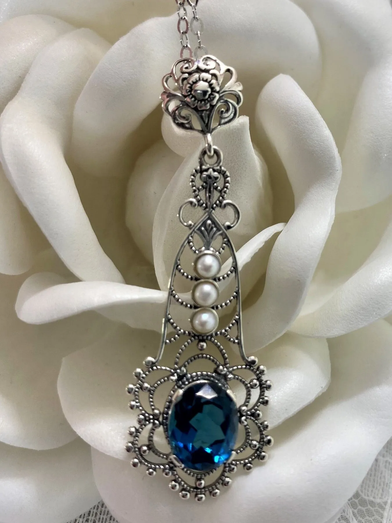 Topaz Pendant, London Blue Lavaliere Necklace #P17