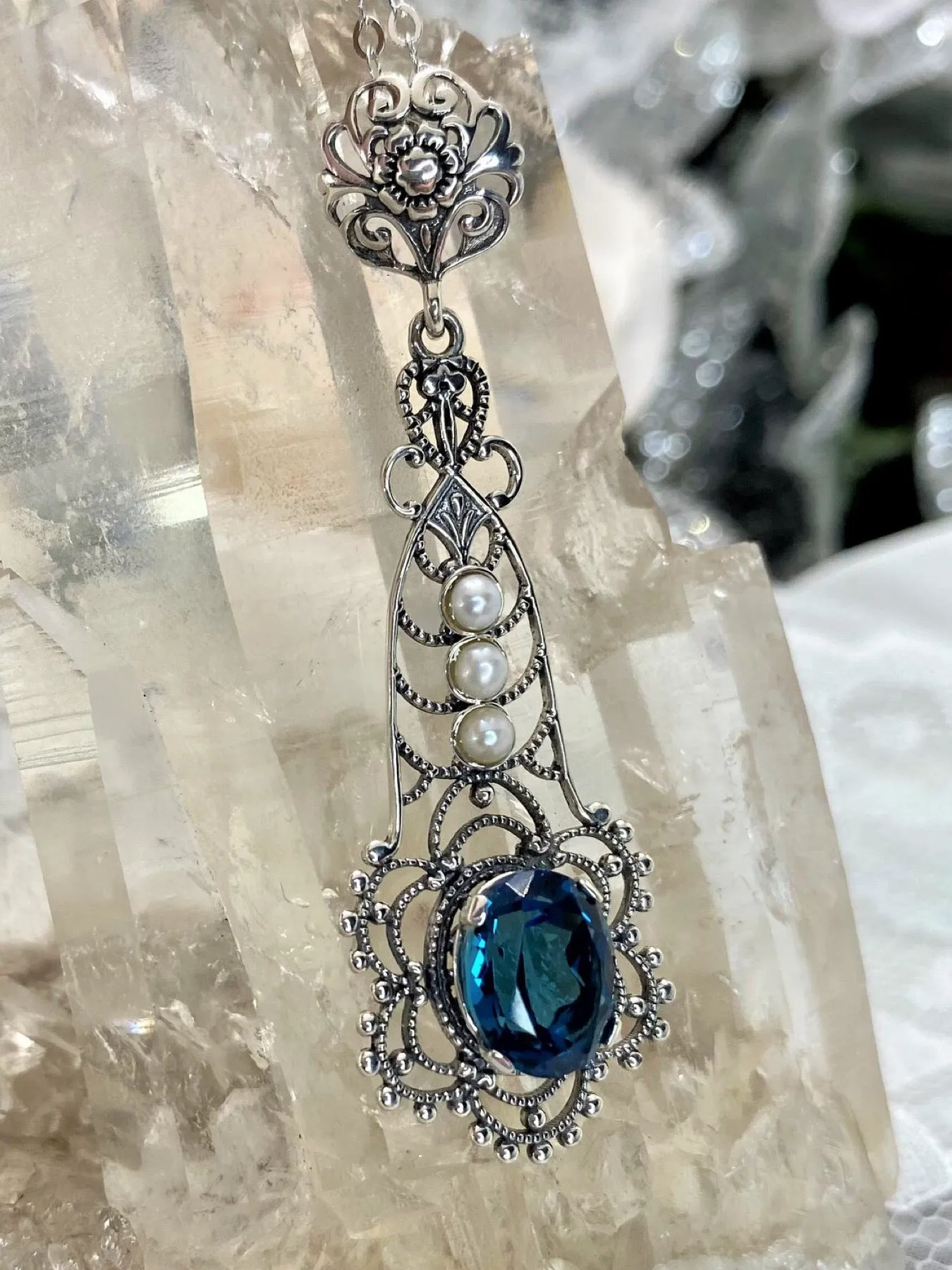 Topaz Pendant, London Blue Lavaliere Necklace #P17