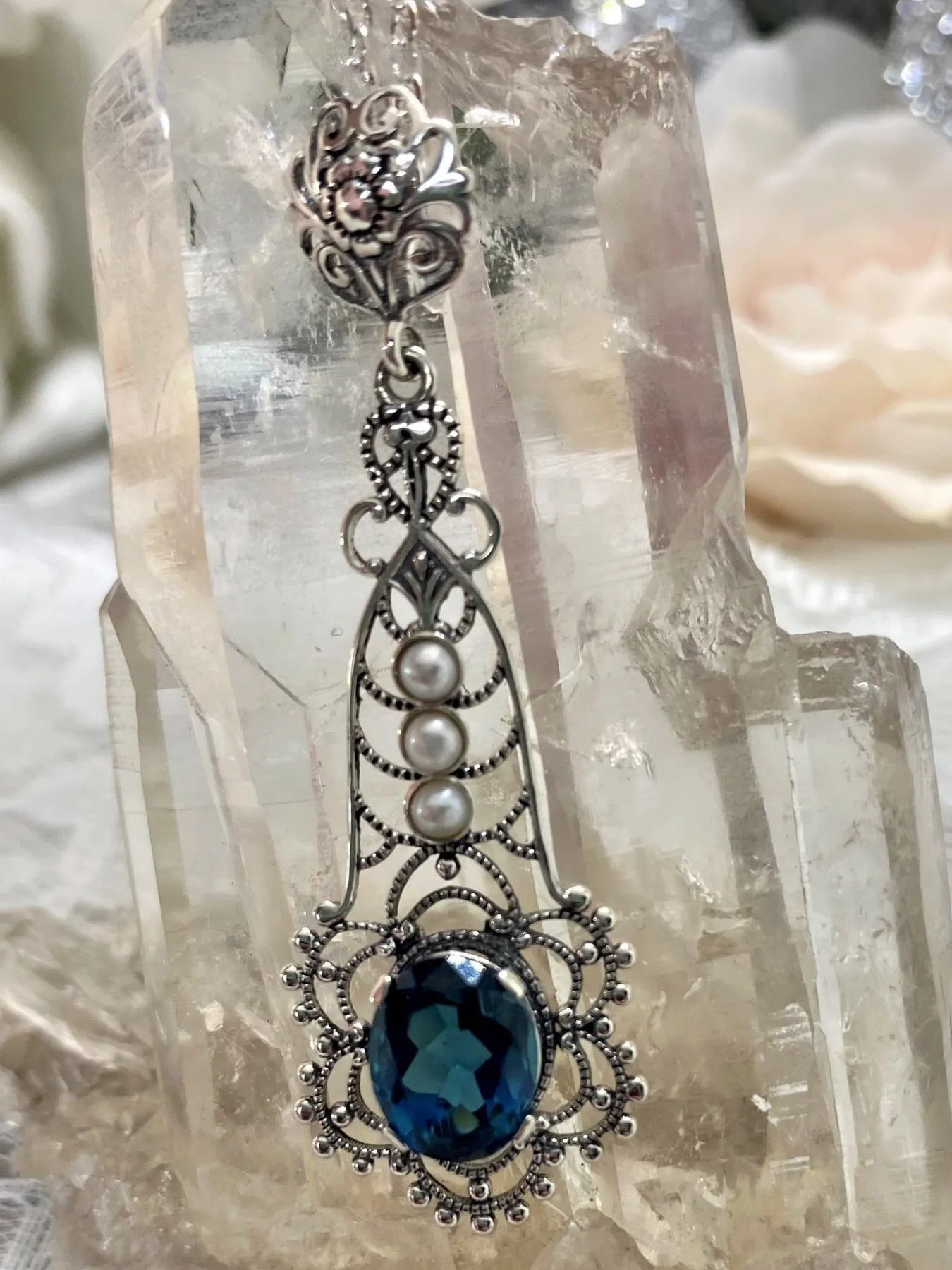 Topaz Pendant, London Blue Lavaliere Necklace #P17