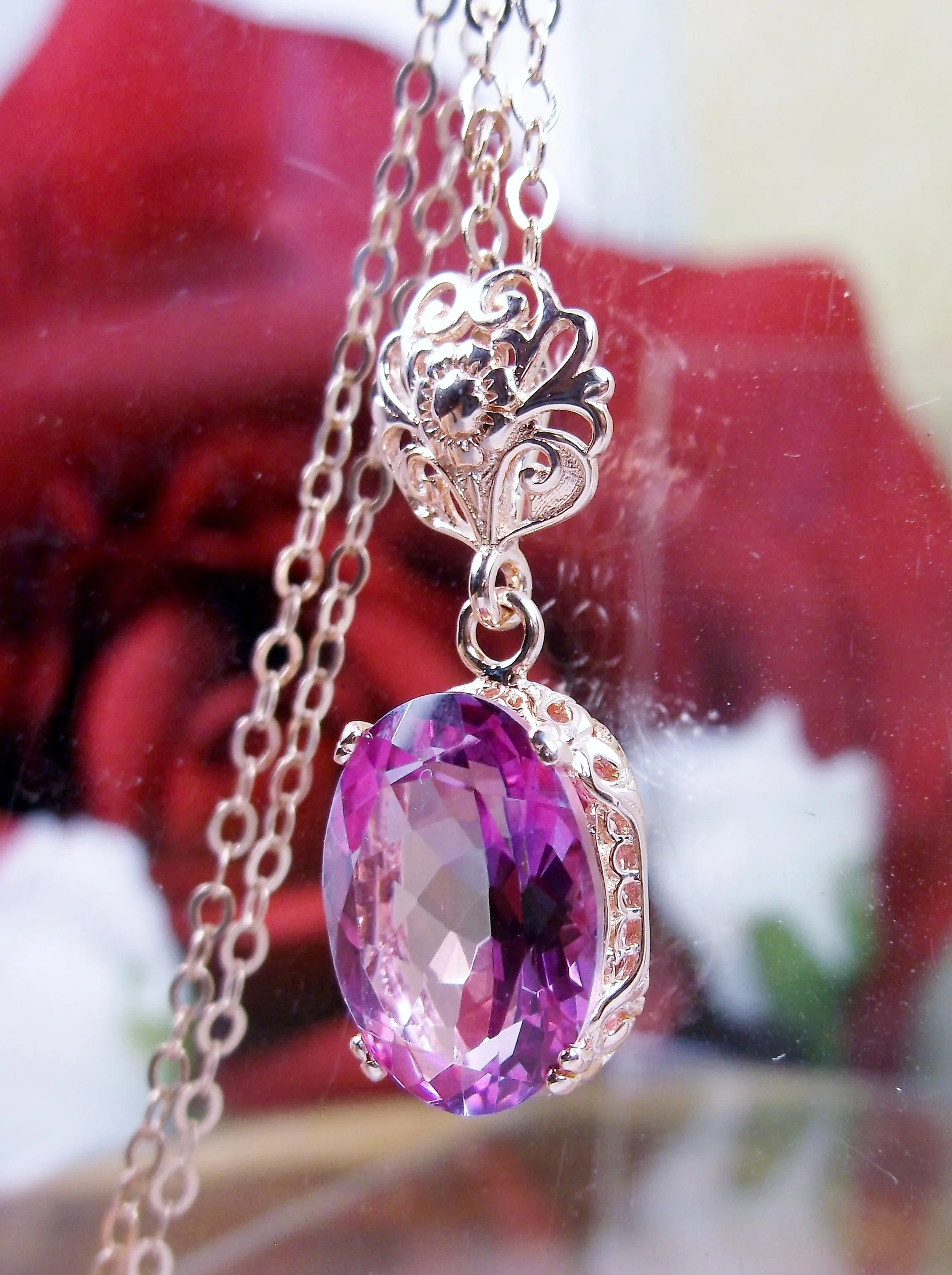 Topaz Pendant, Rose Gold, Natural or CZ Pink Topaz Edwardian Necklace #P70