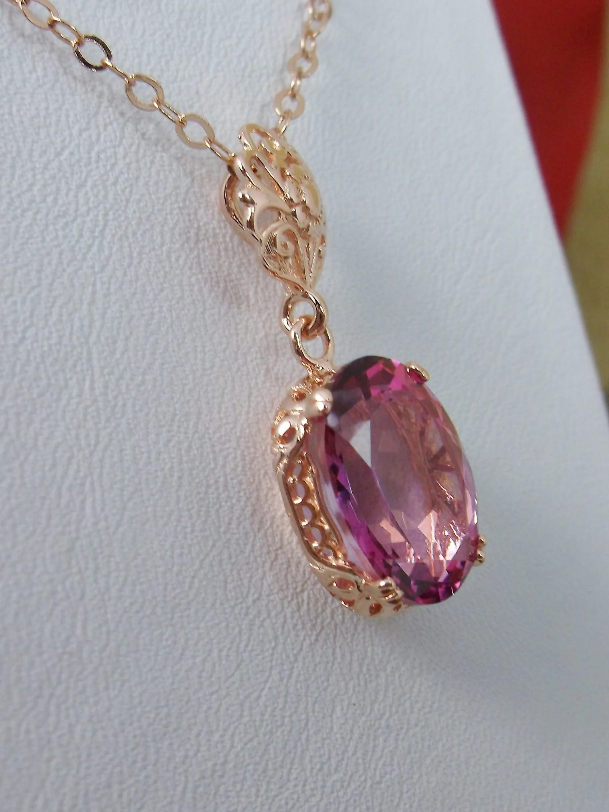Topaz Pendant, Rose Gold, Natural or CZ Pink Topaz Edwardian Necklace #P70