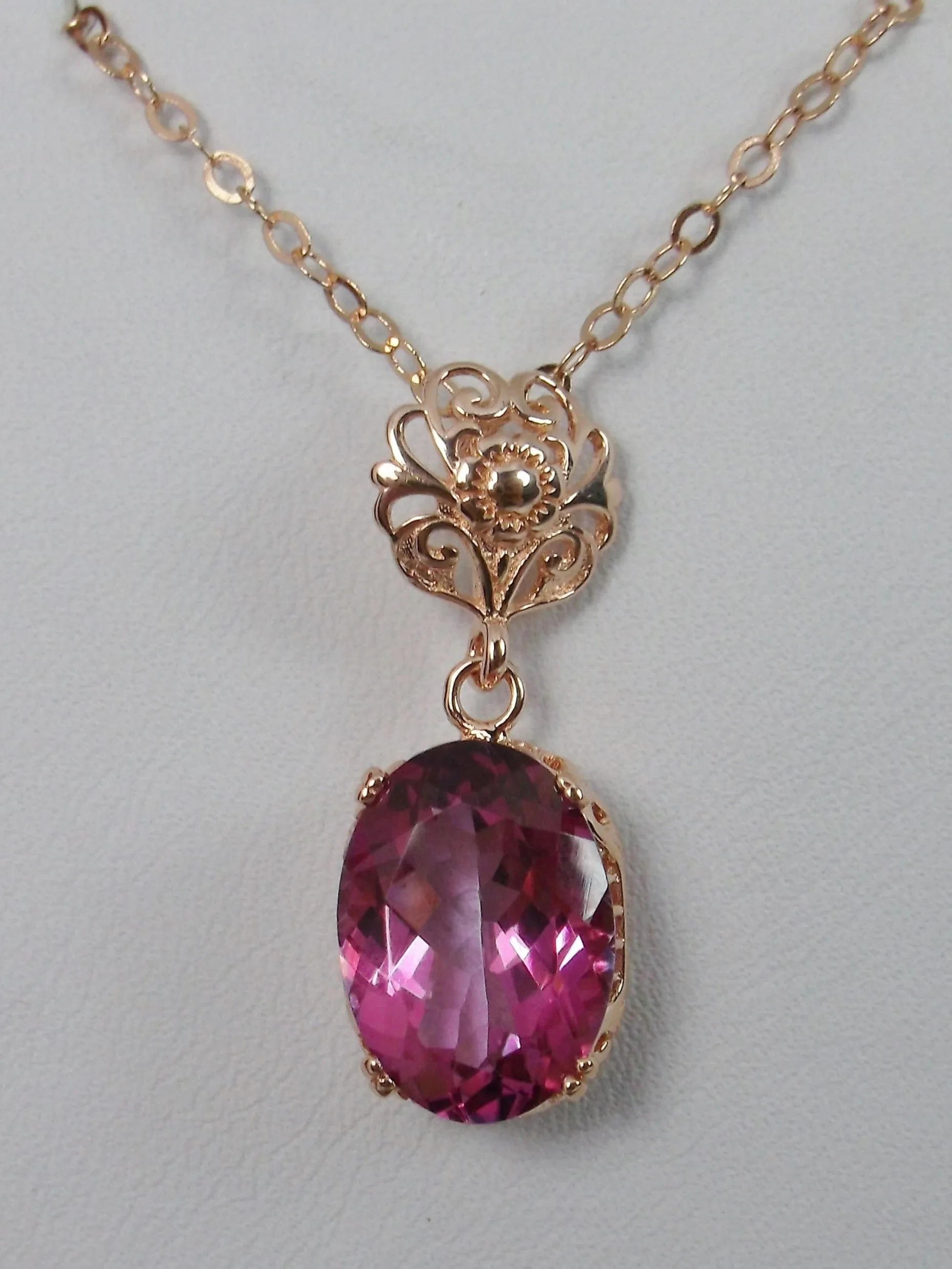 Topaz Pendant, Rose Gold, Natural or CZ Pink Topaz Edwardian Necklace #P70