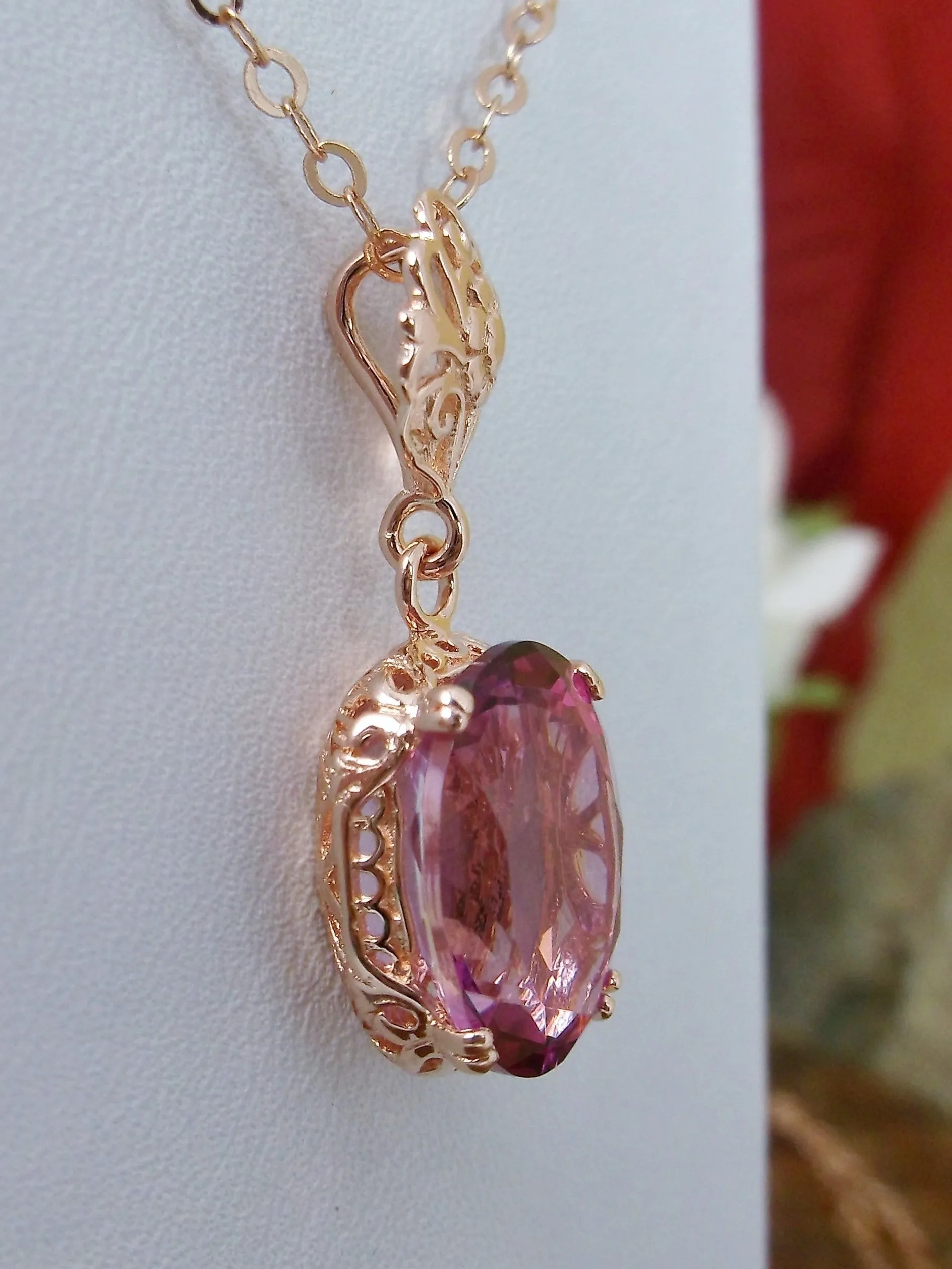 Topaz Pendant, Rose Gold, Natural or CZ Pink Topaz Edwardian Necklace #P70