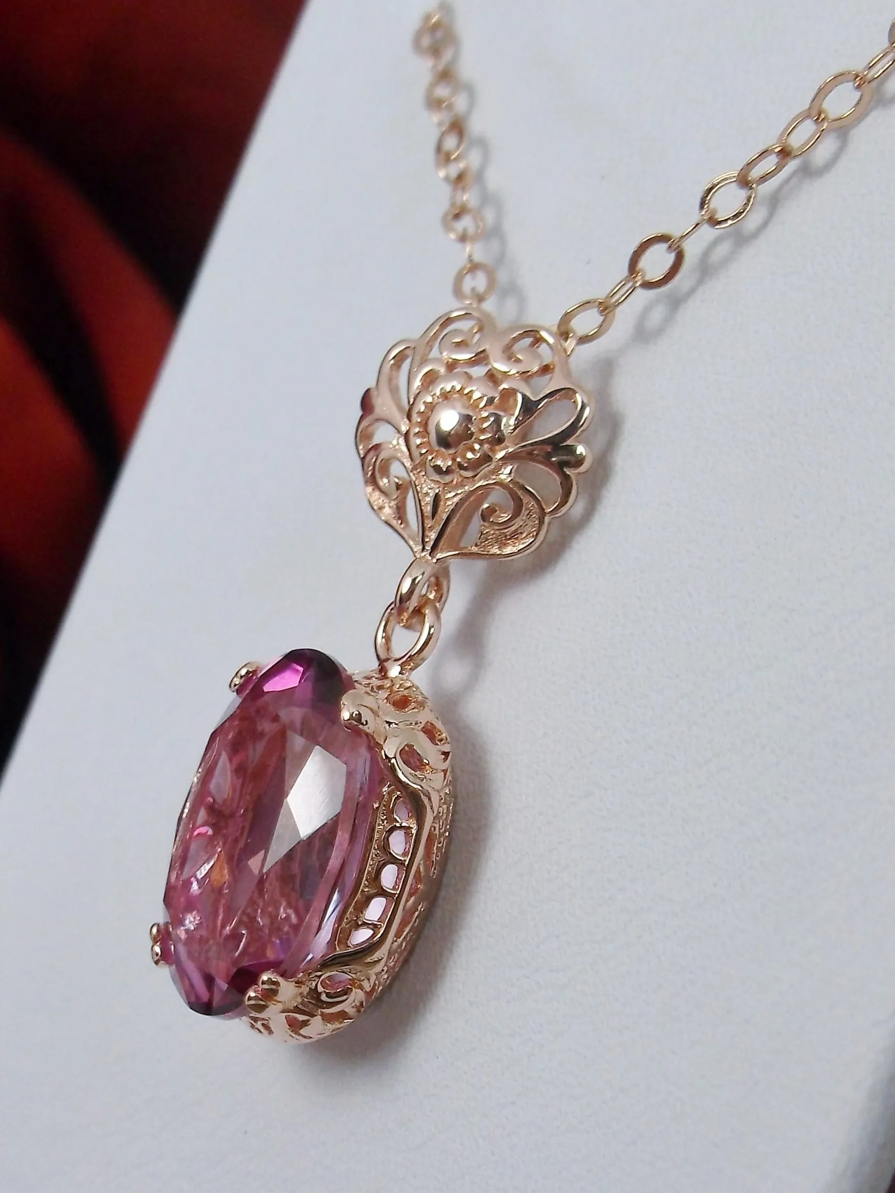 Topaz Pendant, Rose Gold, Natural or CZ Pink Topaz Edwardian Necklace #P70