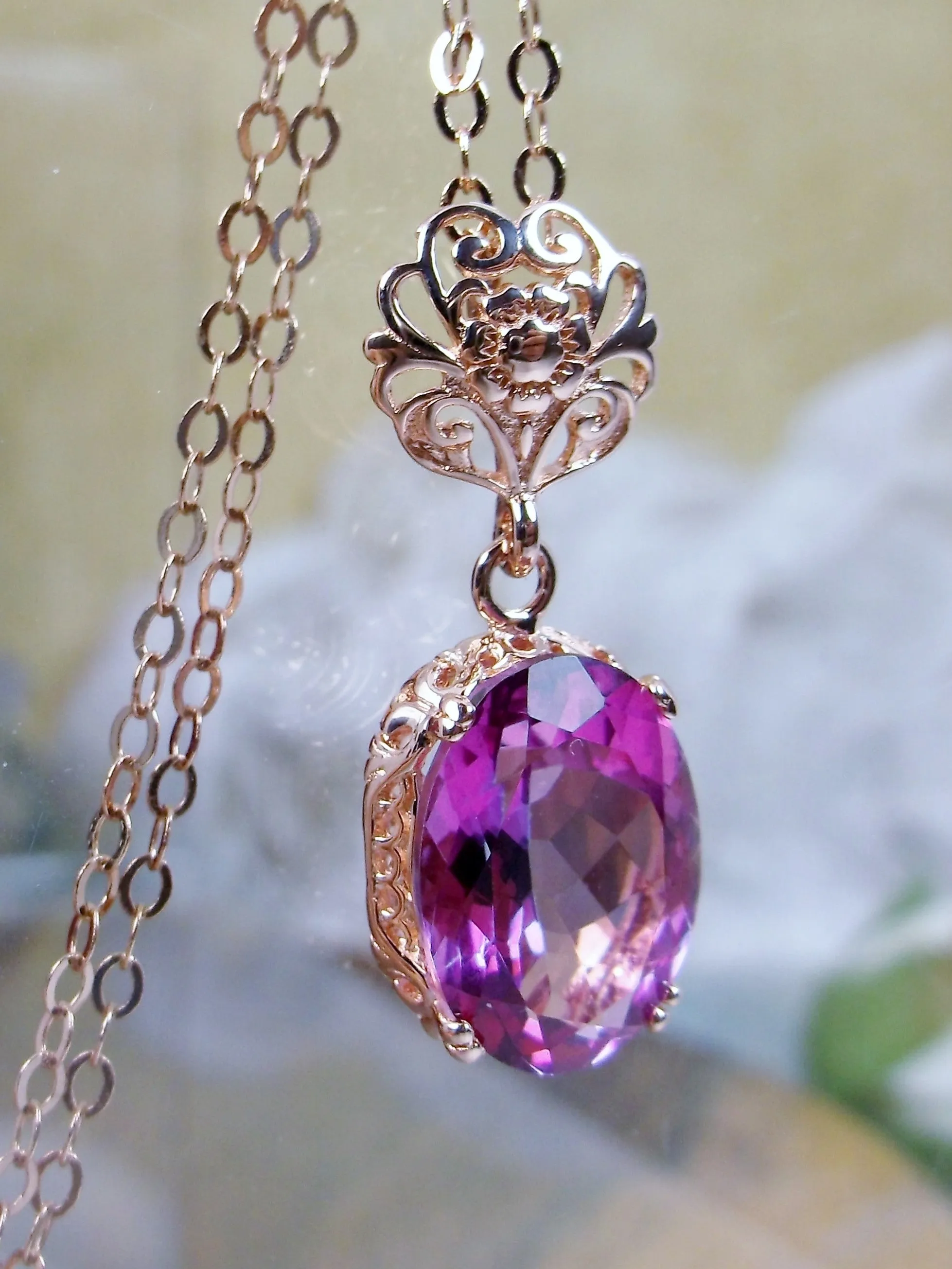Topaz Pendant, Rose Gold, Natural or CZ Pink Topaz Edwardian Necklace #P70