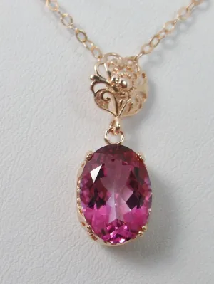 Topaz Pendant, Rose Gold, Natural or CZ Pink Topaz Edwardian Necklace #P70
