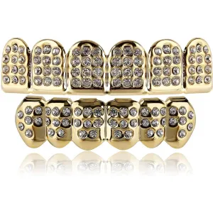 TOPGRILLZ 18K Plated Gold Grills Teeth Grillz for Men Women Iced Out Hip Hop Poker Diamond Top & Bottom Face Grills for Teeth Rapper Costume Cosplay | Multiple Colors