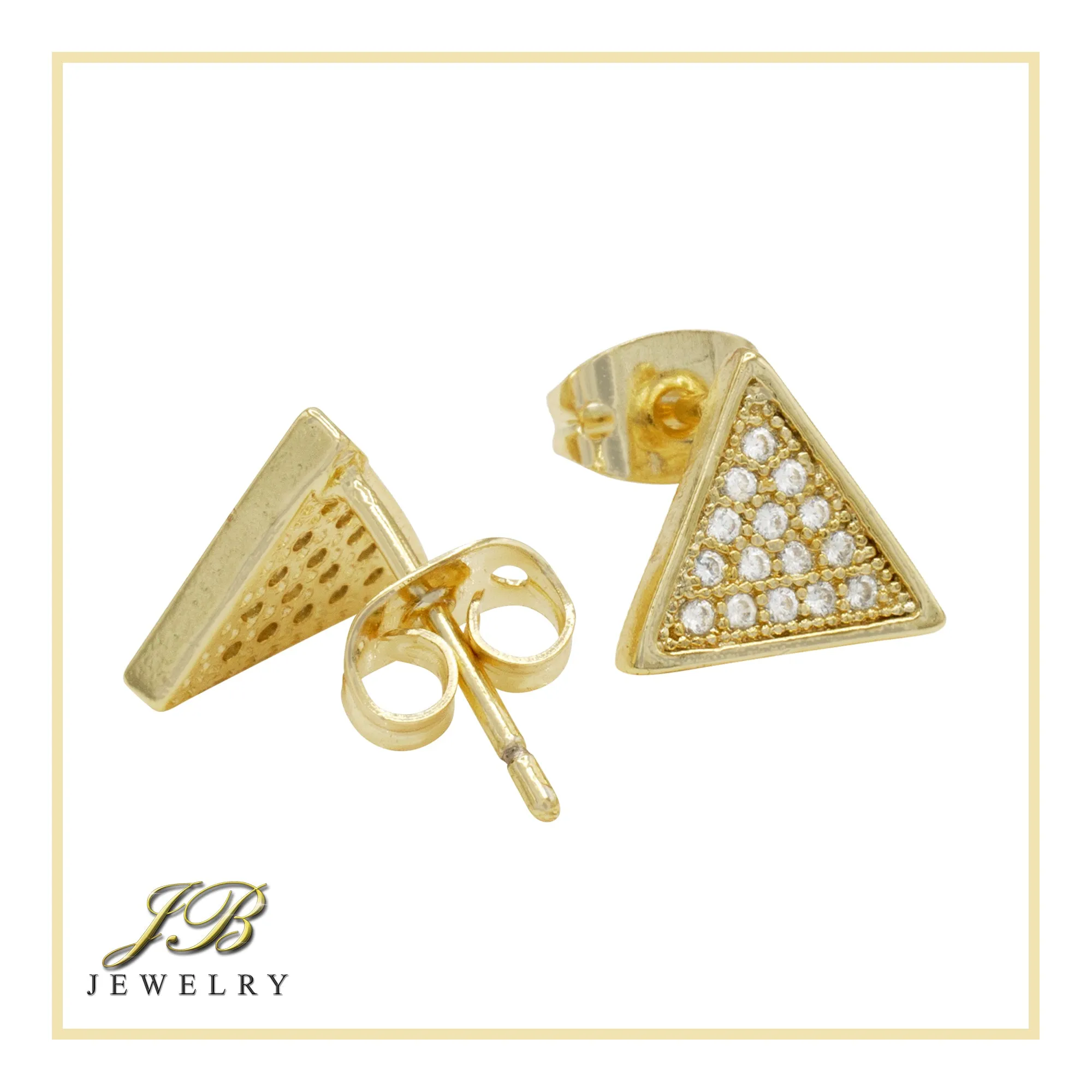 Triangle 14K Gold Filled Silver Earrings Cubic Zirconia Hip Hop Studs  Jewelry Men Women