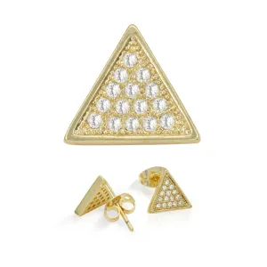 Triangle 14K Gold Filled Silver Earrings Cubic Zirconia Hip Hop Studs  Jewelry Men Women