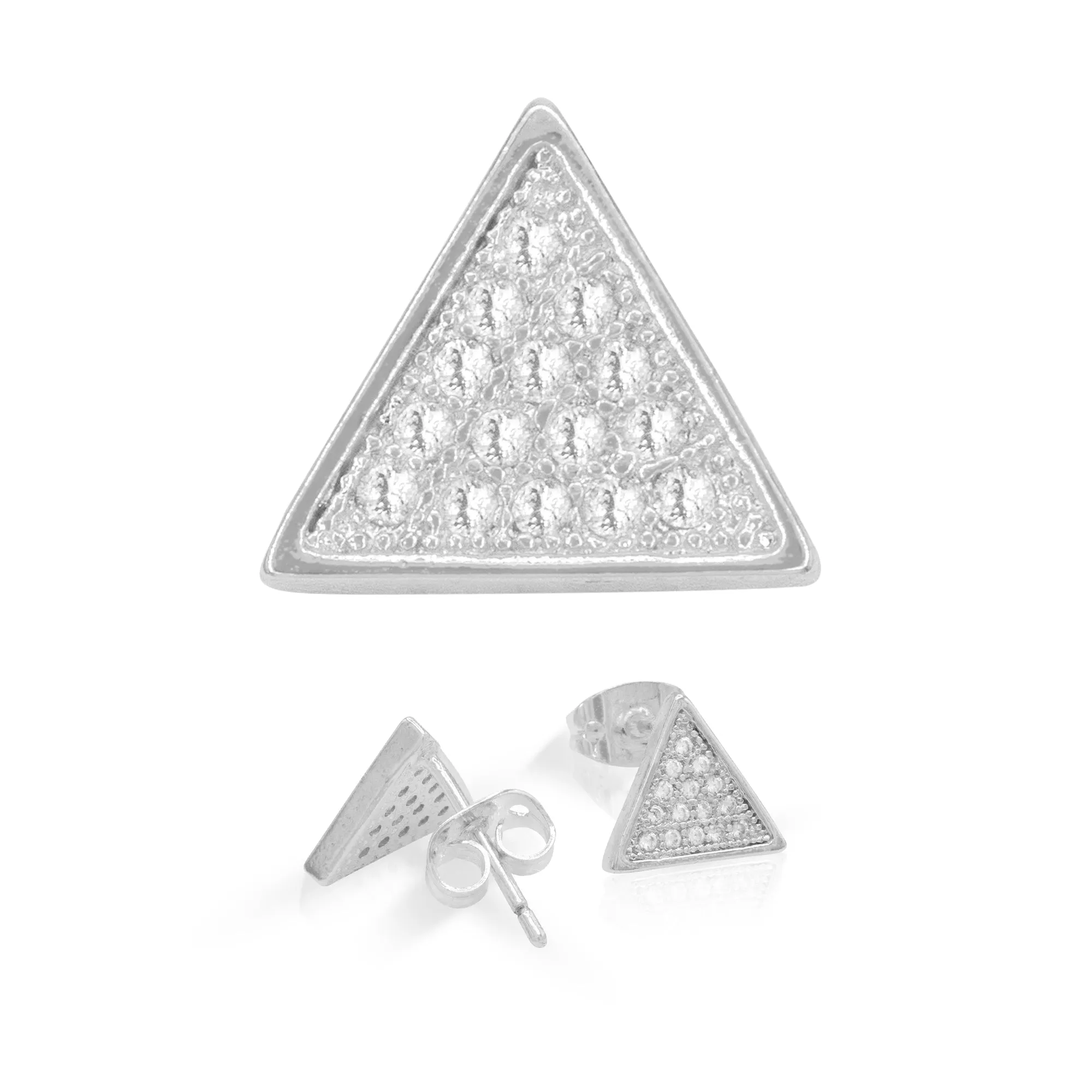 Triangle 14K Gold Filled Silver Earrings Cubic Zirconia Hip Hop Studs  Jewelry Men Women