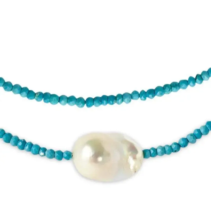 Turquoise Single Baroque Pearl Gemstone Necklace