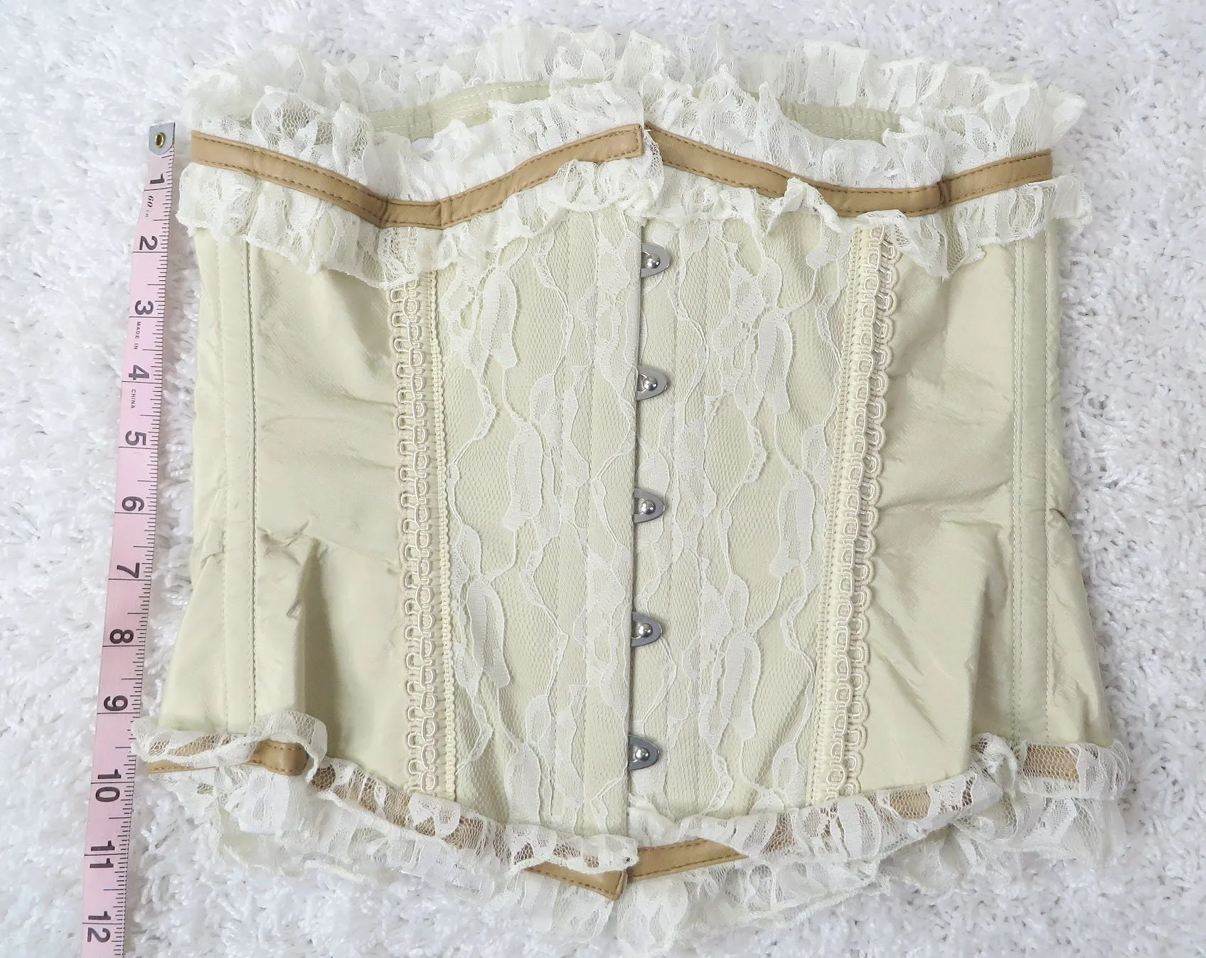 Underbust Corset Waist Cincher Cream Lace and Taffeta Wedding