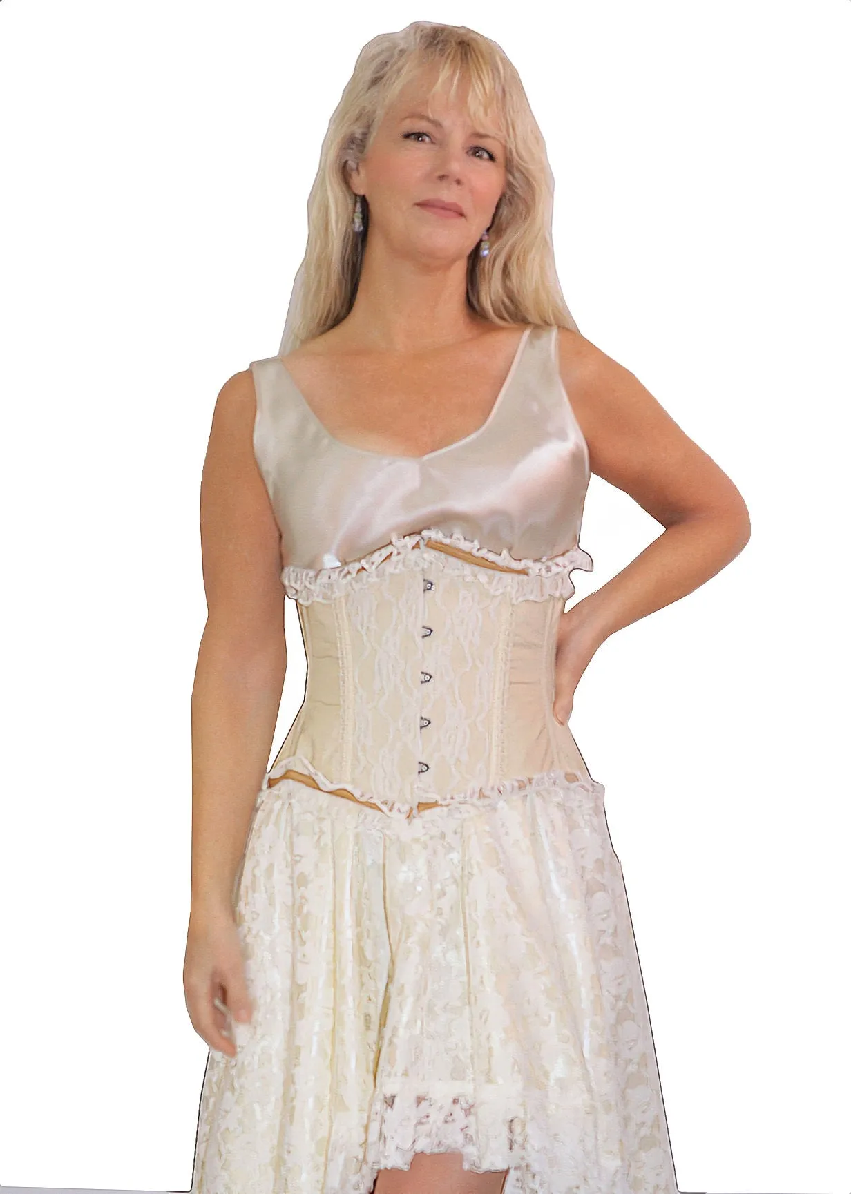 Underbust Corset Waist Cincher Cream Lace and Taffeta Wedding