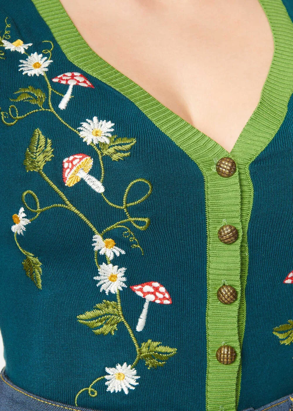 Unique Vintage Mushroom & Daisy 40's Cardigan Teal Green