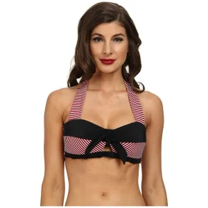 Unique Vintage Womens Mrs. Cooper Black White Halter Swimsuit Bikini Top Size M