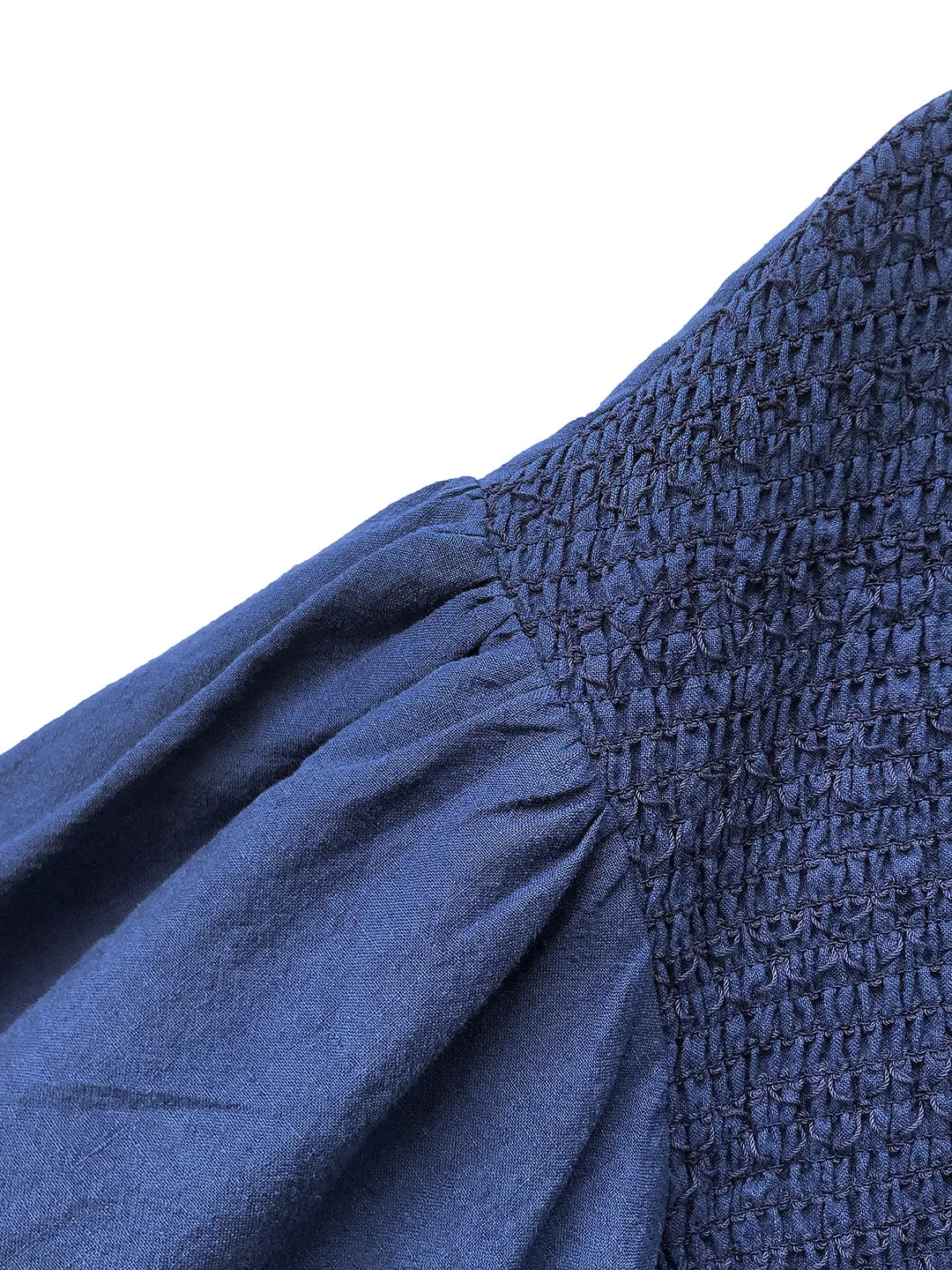 Unlogical Poem Victorian style Floral Embroidered Shirr Blue Hemp Dress