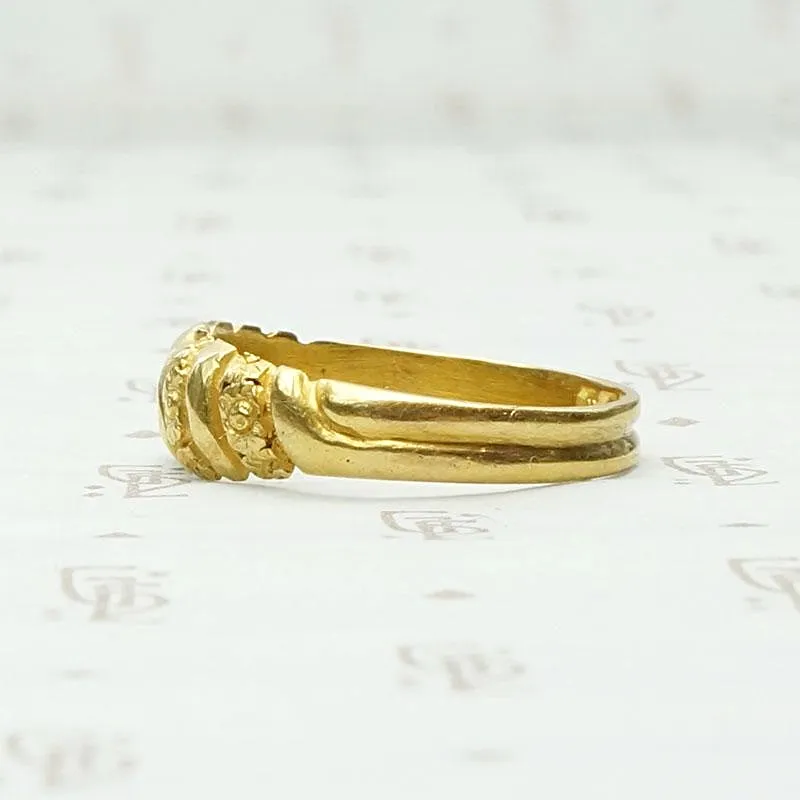 Unusual Twisted Gold Band with Flowers & Facets