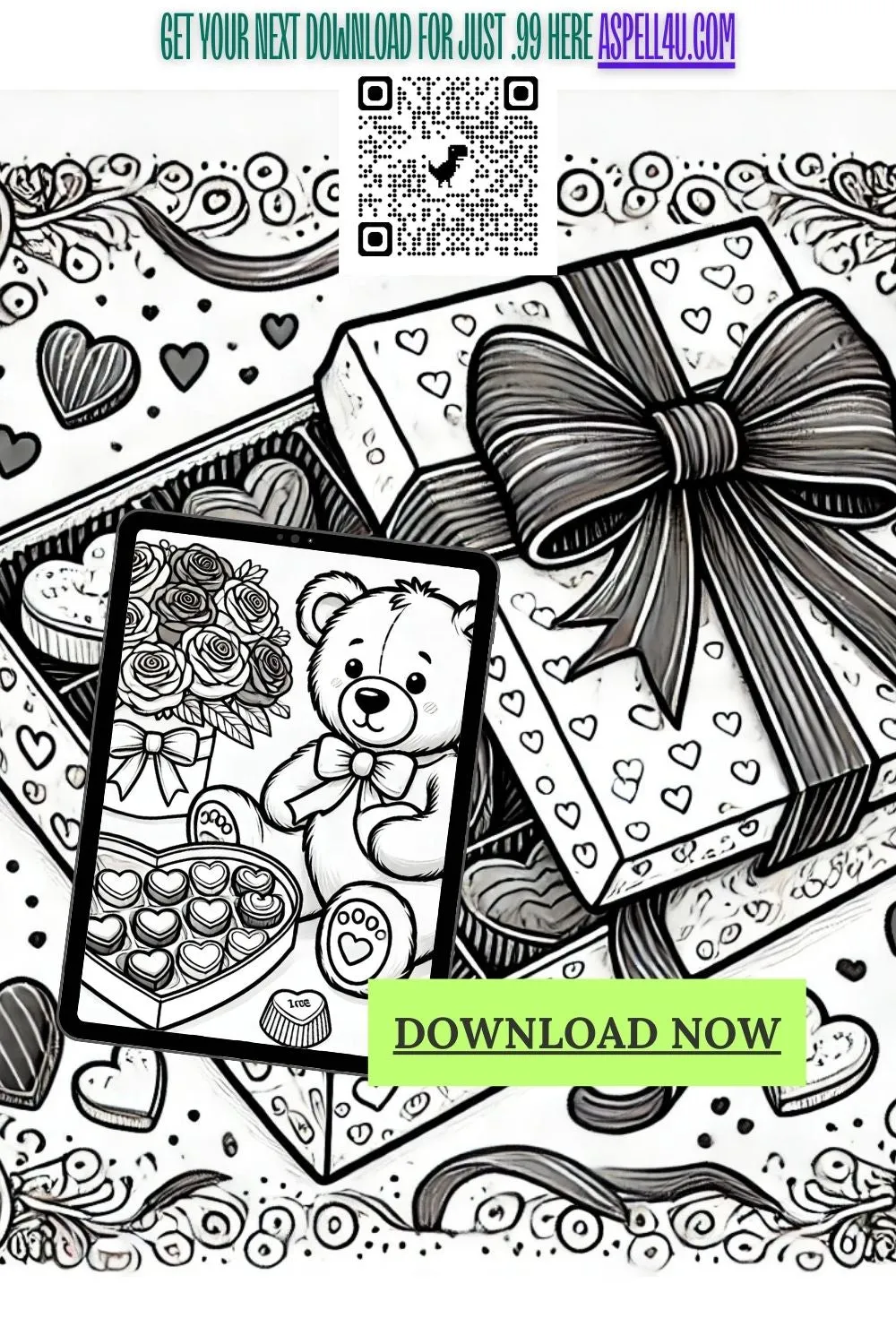 Valentine's Day Coloring Pages - Digital Downloadable Prints with Hearts, Teddy Bears, Roses, Balloons, and Chocolates - Perfect for Kids, Adults, and Teachers