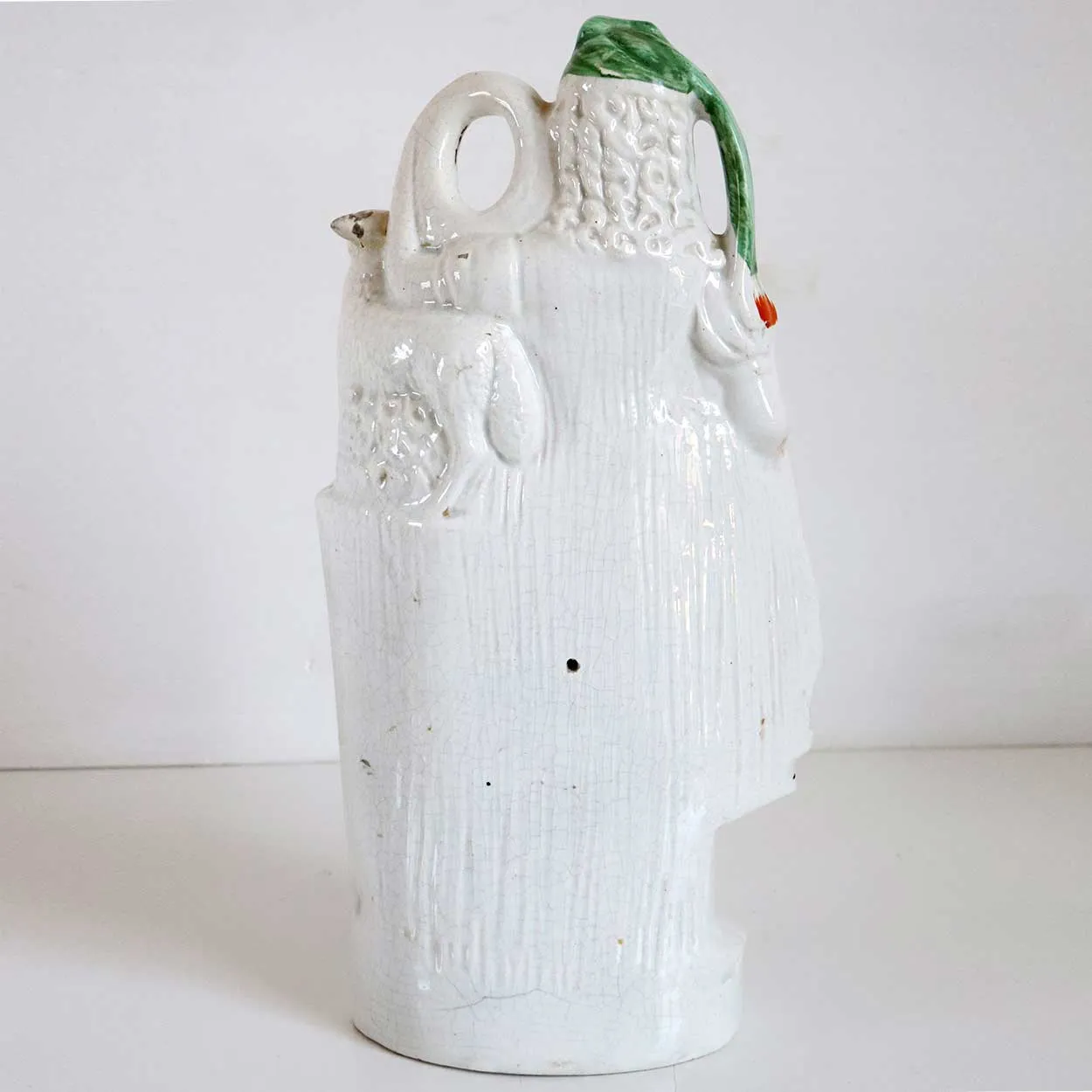 Very Large English Staffordshire Pottery Flatback Figural Group of a Shepherdess and Lamb