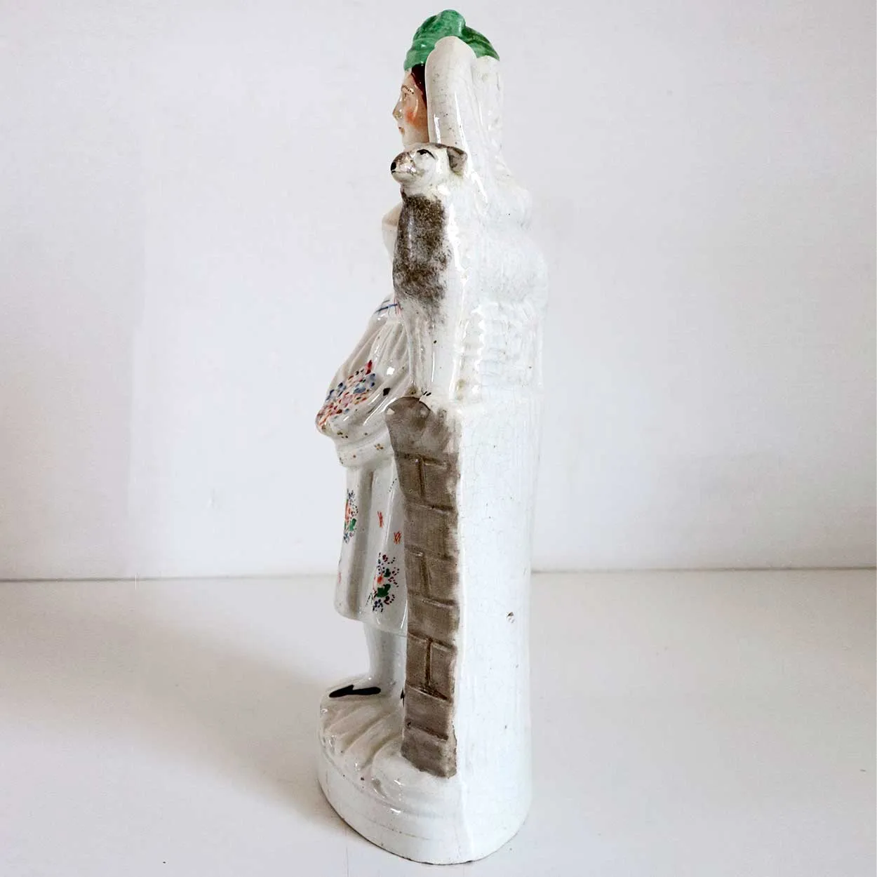 Very Large English Staffordshire Pottery Flatback Figural Group of a Shepherdess and Lamb