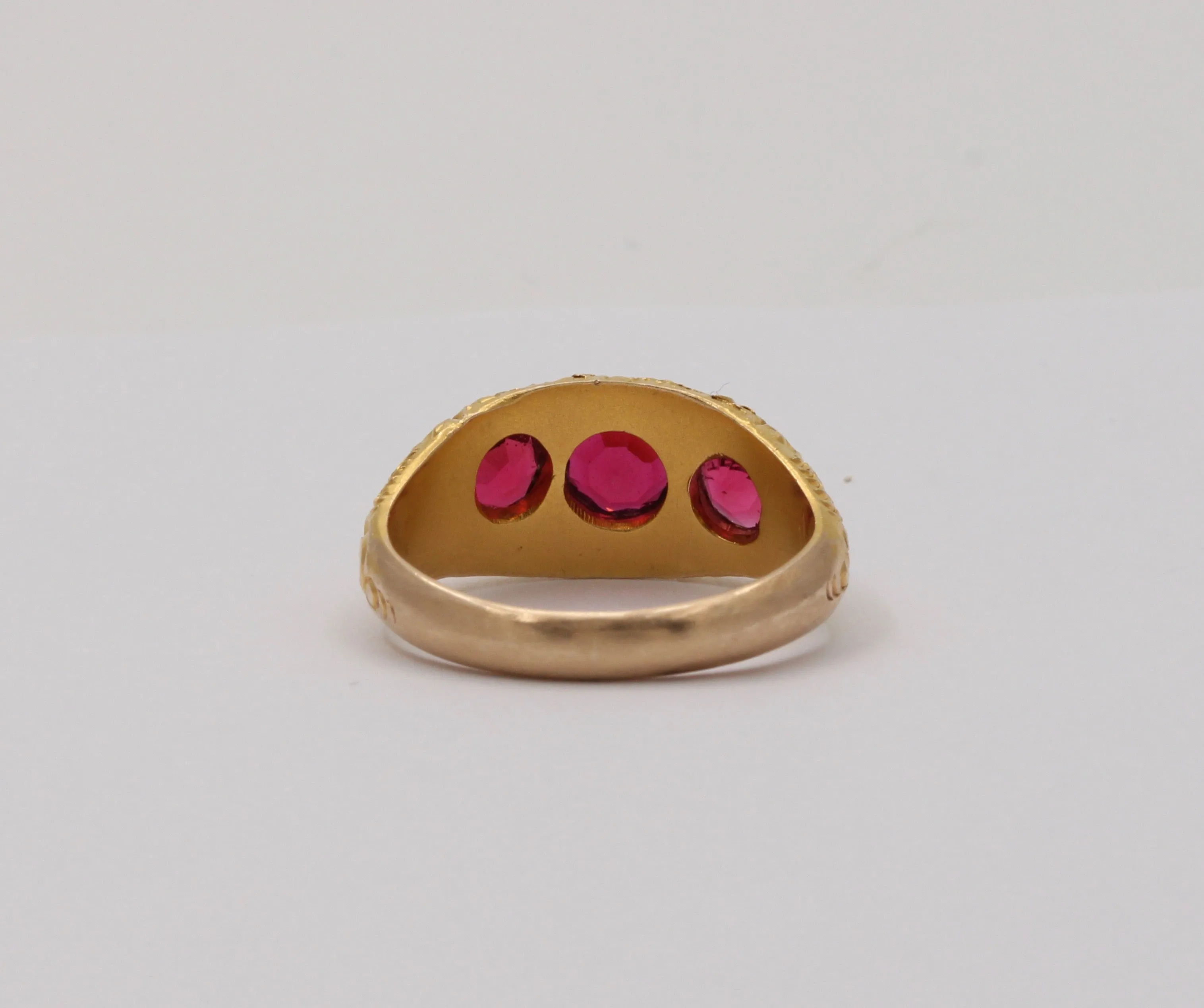 Victorian 14K Gold and Three Stone Paste Heavily Chased Band, Stacking Ring