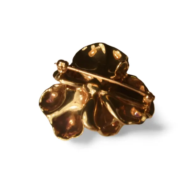 Victorian 14K Yellow Gold Enamel Diamond Pansy Flower Pendant Brooch