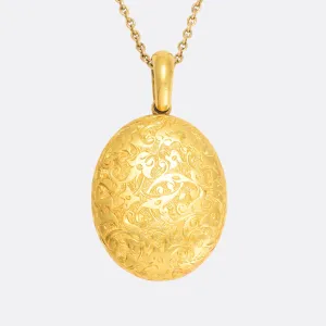 Victorian 15k Gold Foliate Chased Oval Locket