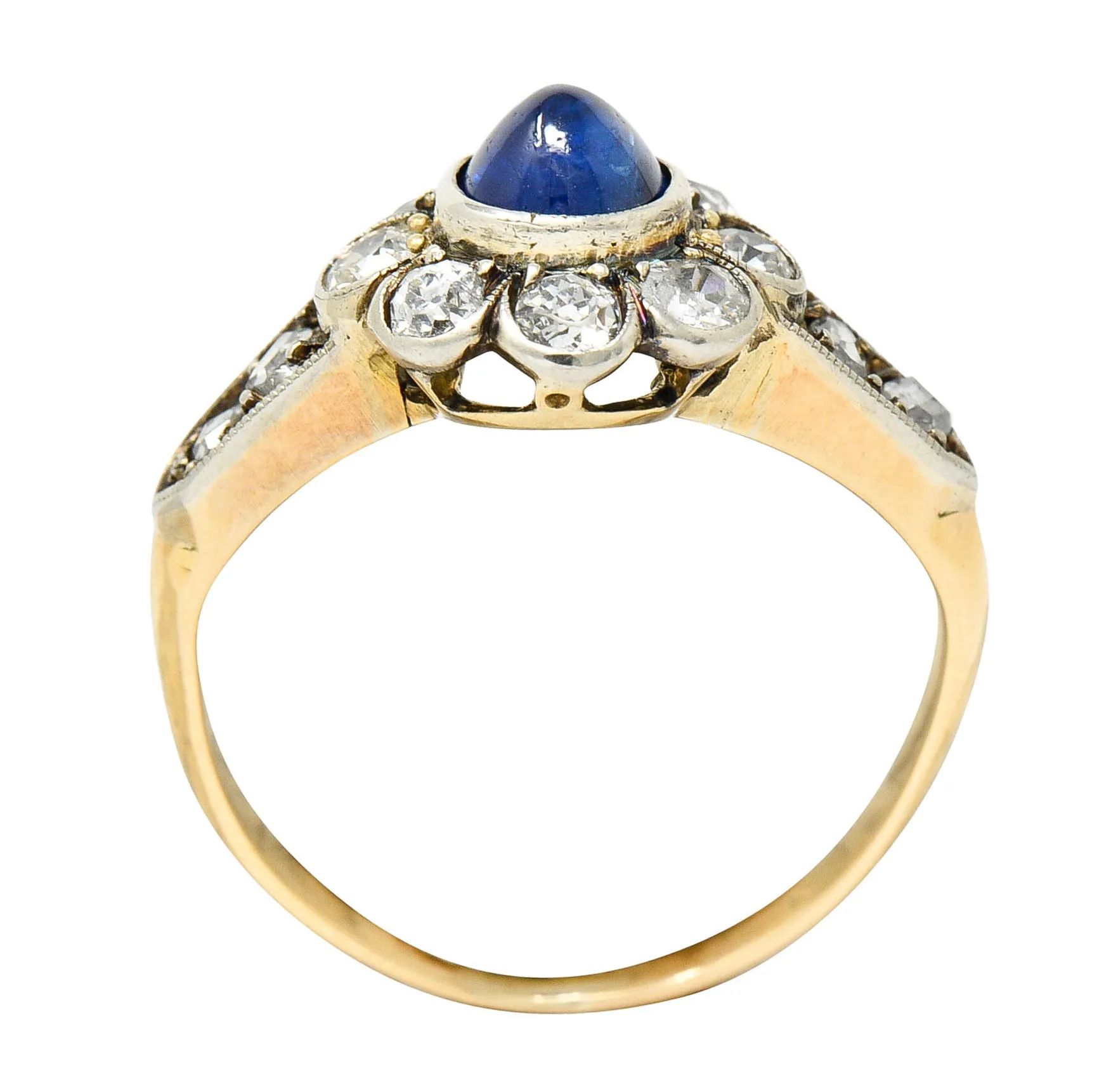 Victorian 2.25 CTW Sapphire Diamond Silver-Topped 14 Karat Gold Cluster Ring