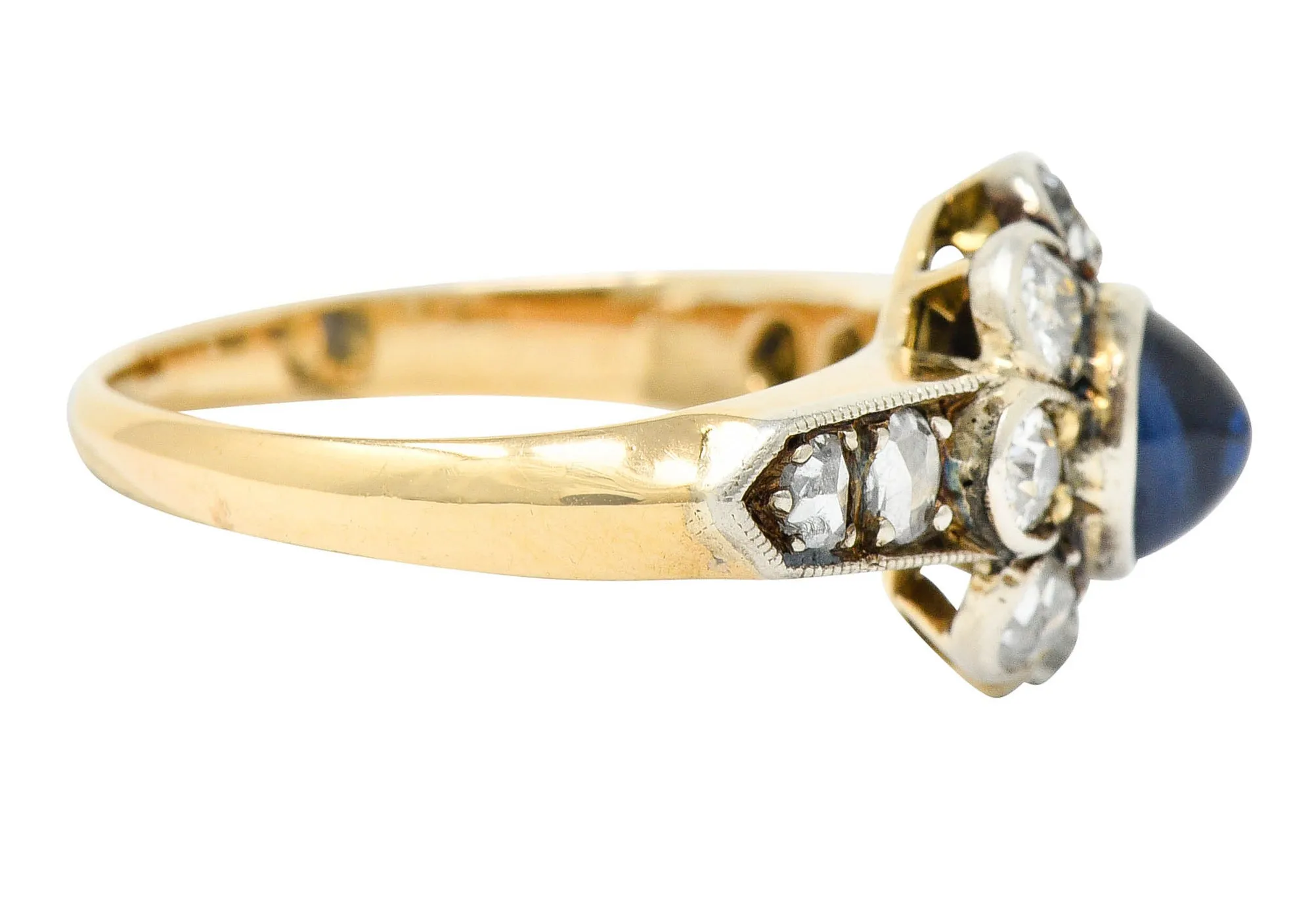 Victorian 2.25 CTW Sapphire Diamond Silver-Topped 14 Karat Gold Cluster Ring