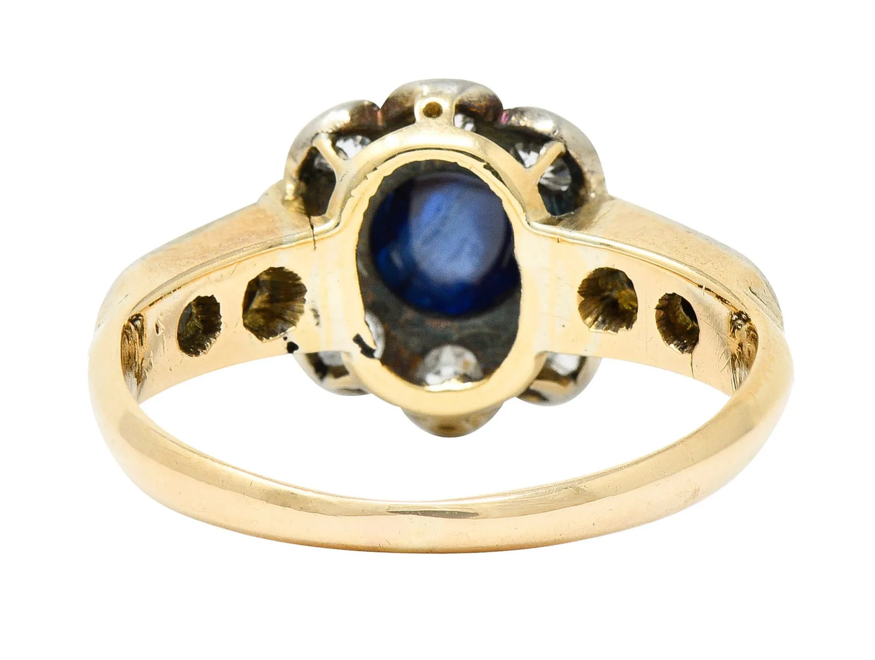 Victorian 2.25 CTW Sapphire Diamond Silver-Topped 14 Karat Gold Cluster Ring