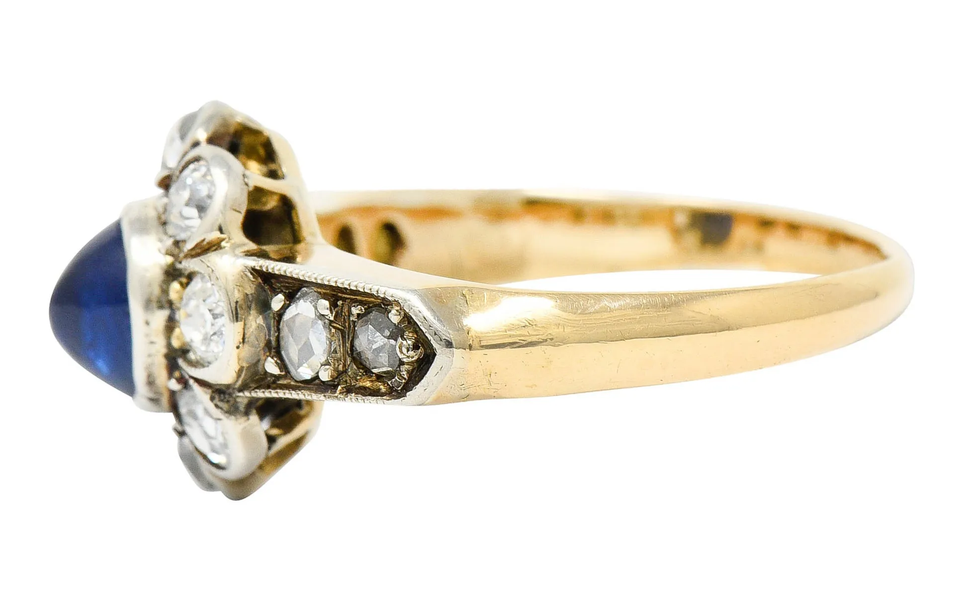 Victorian 2.25 CTW Sapphire Diamond Silver-Topped 14 Karat Gold Cluster Ring