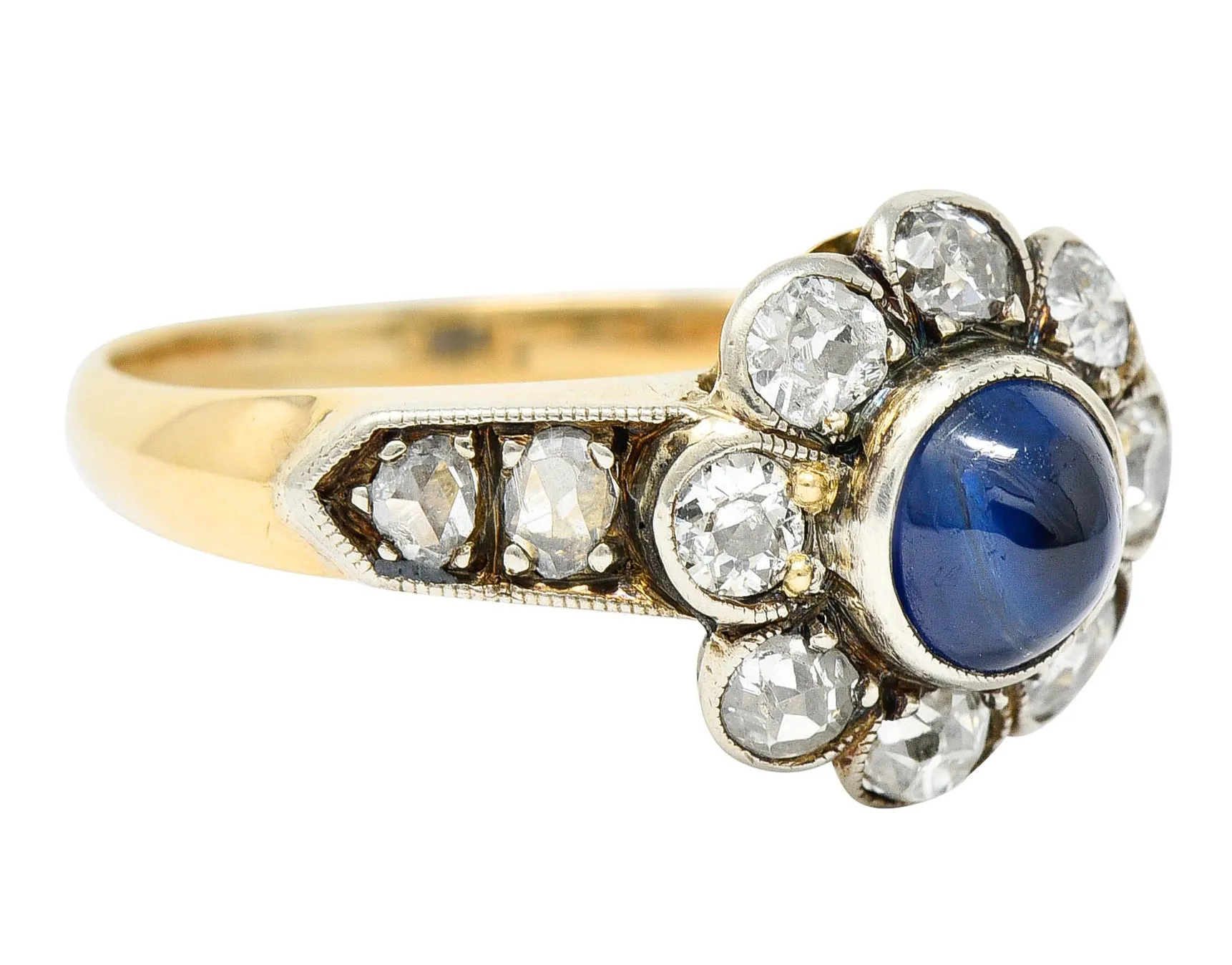 Victorian 2.25 CTW Sapphire Diamond Silver-Topped 14 Karat Gold Cluster Ring