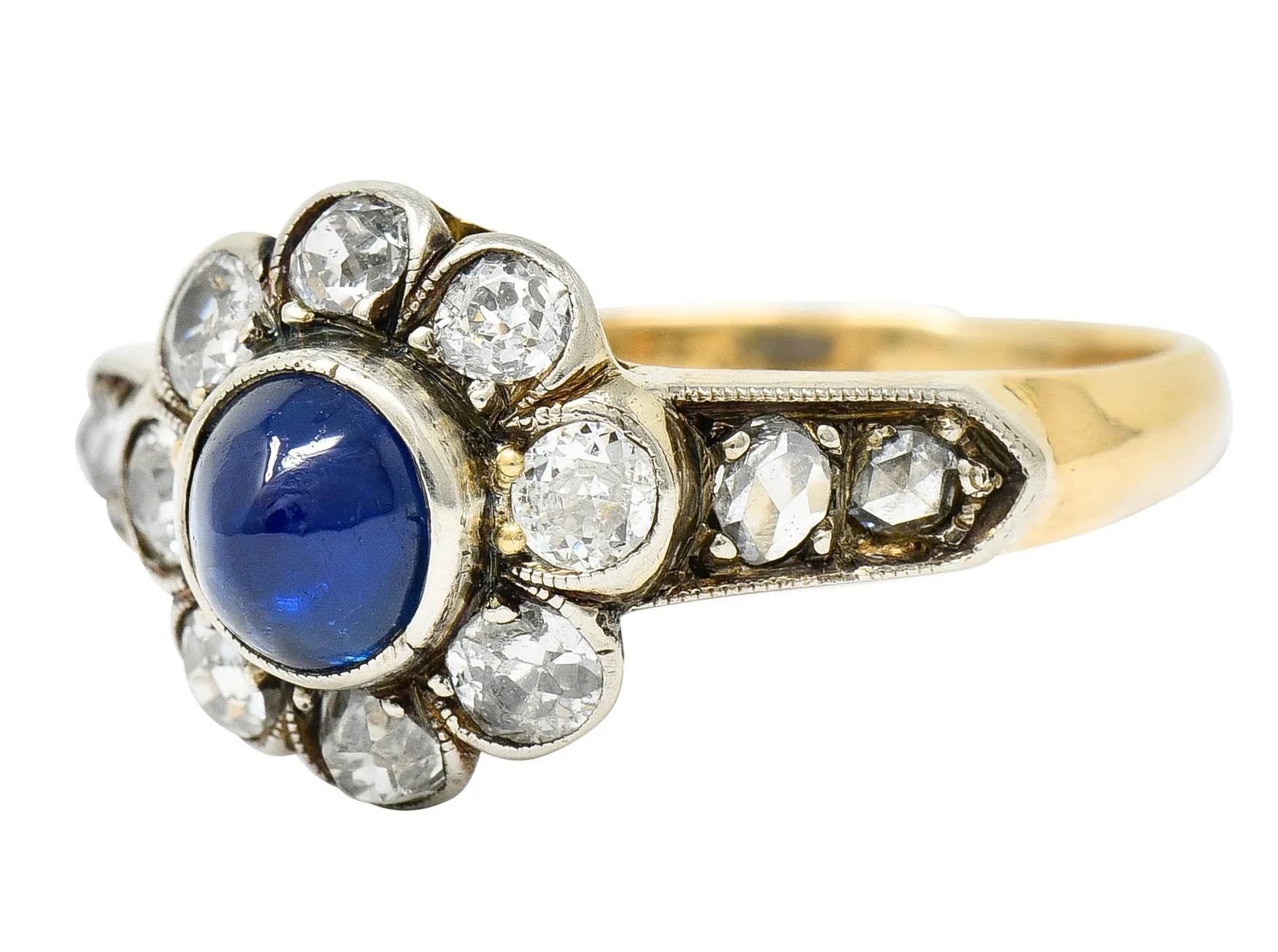 Victorian 2.25 CTW Sapphire Diamond Silver-Topped 14 Karat Gold Cluster Ring