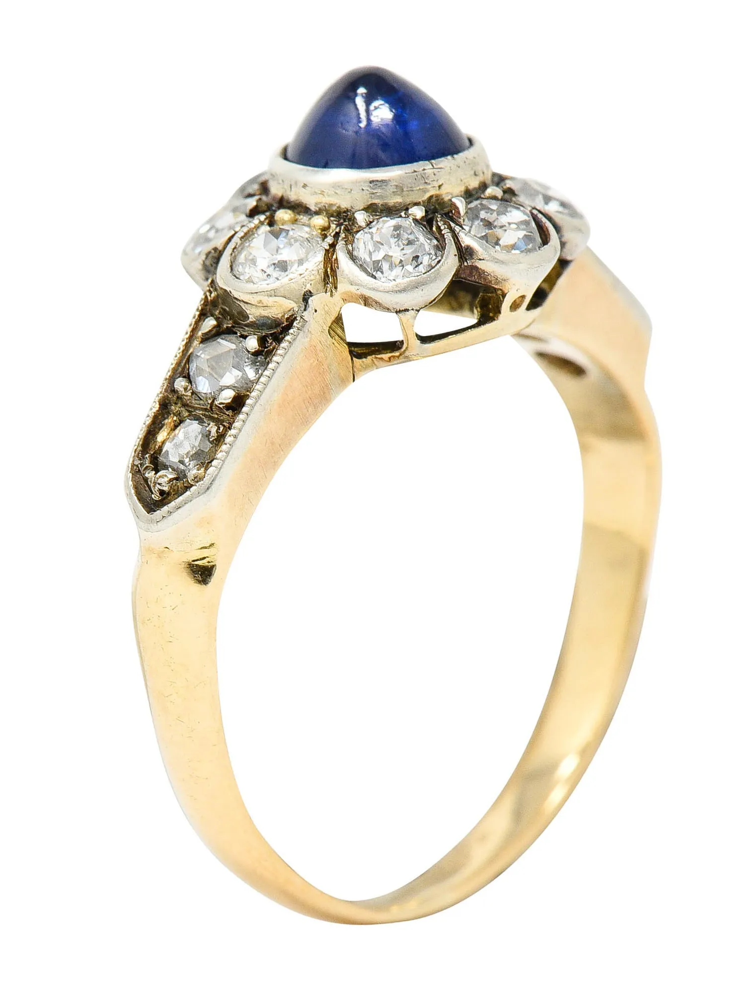 Victorian 2.25 CTW Sapphire Diamond Silver-Topped 14 Karat Gold Cluster Ring