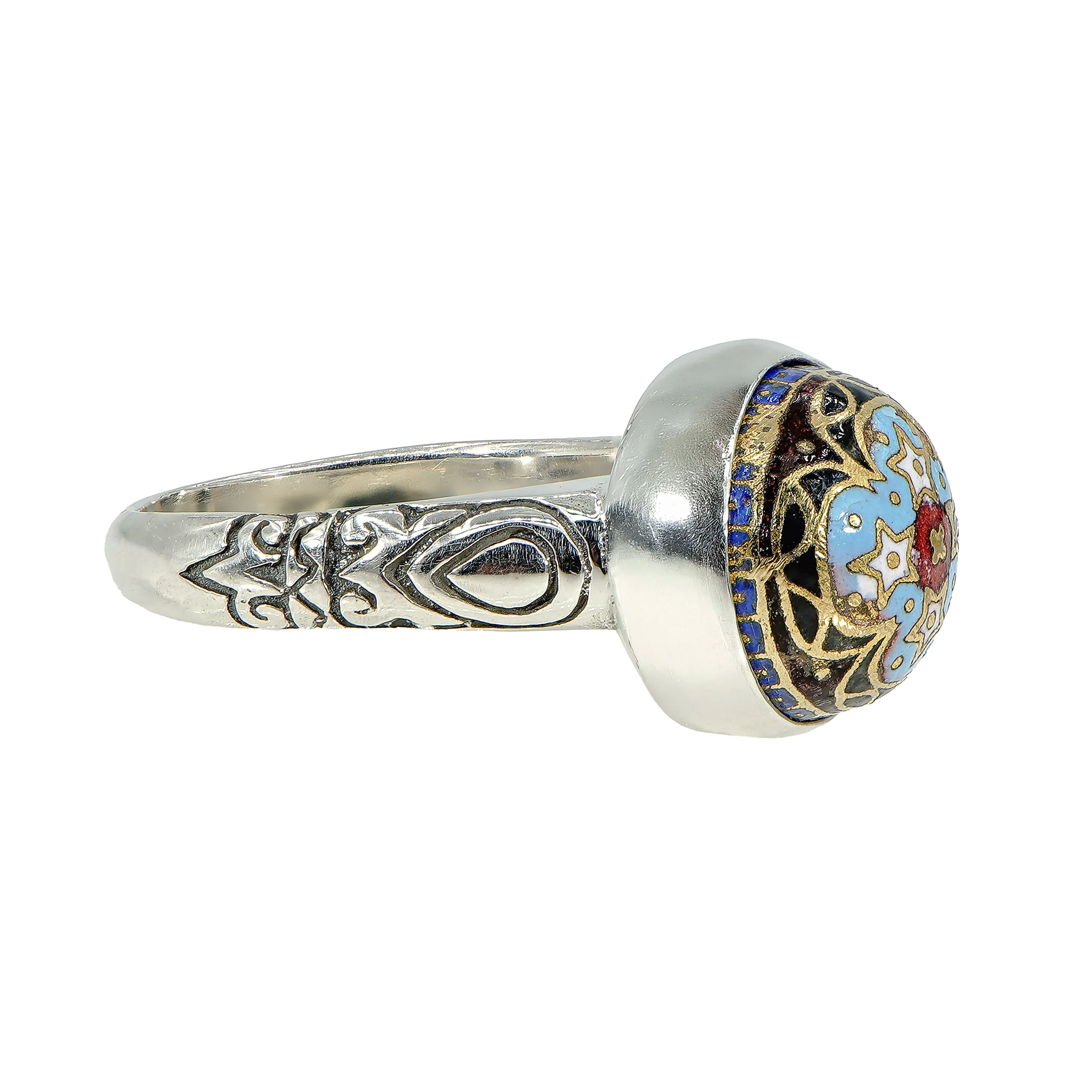 Victorian Antique Inlay Button Ring