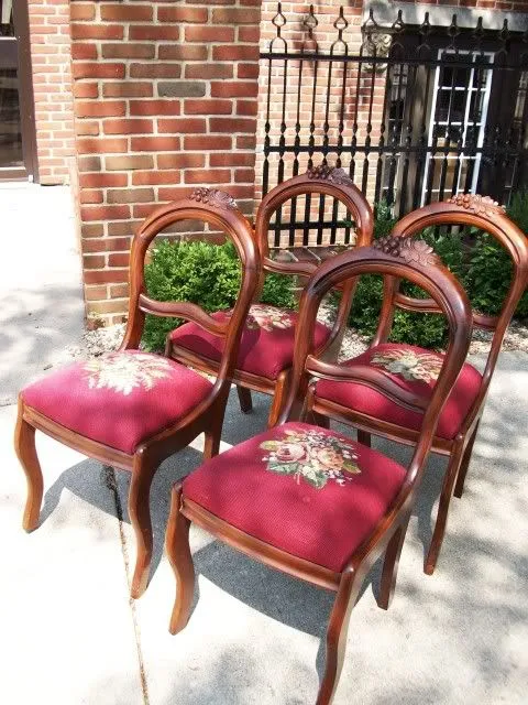 Victorian Antique Walnut Needlepoint Chairs