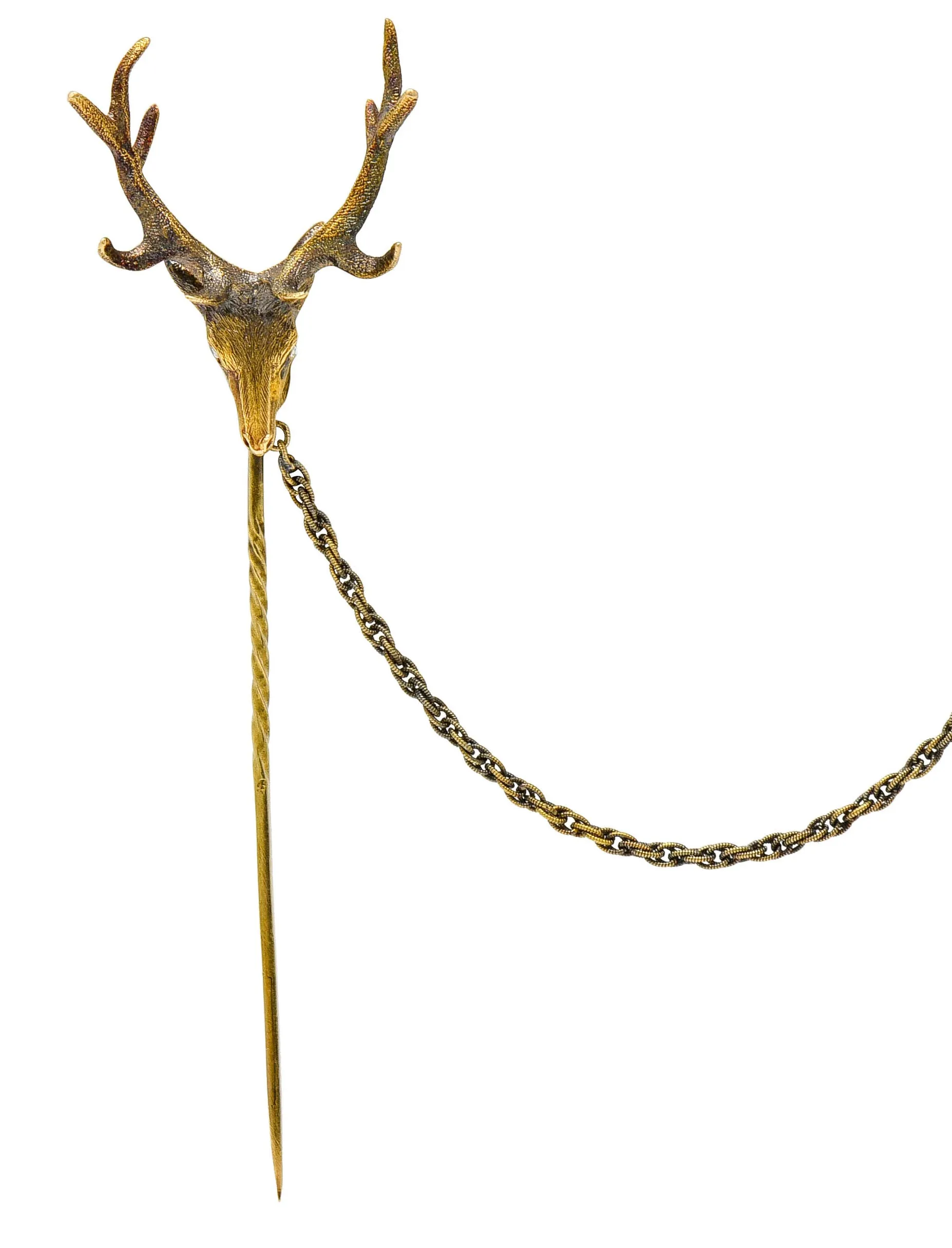 Victorian Diamond 14 Karat Gold Elk Stickpin Circa 1900
