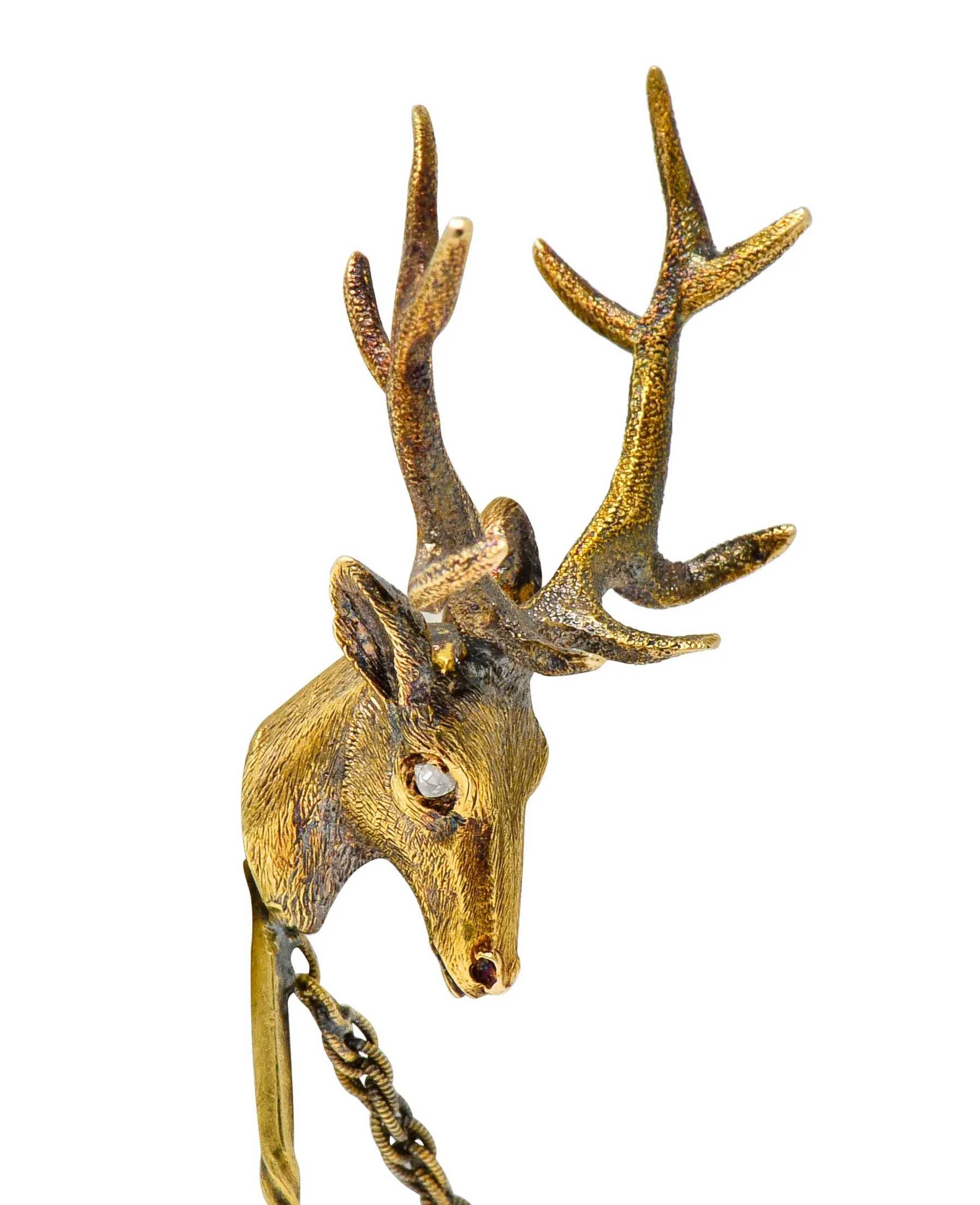 Victorian Diamond 14 Karat Gold Elk Stickpin Circa 1900