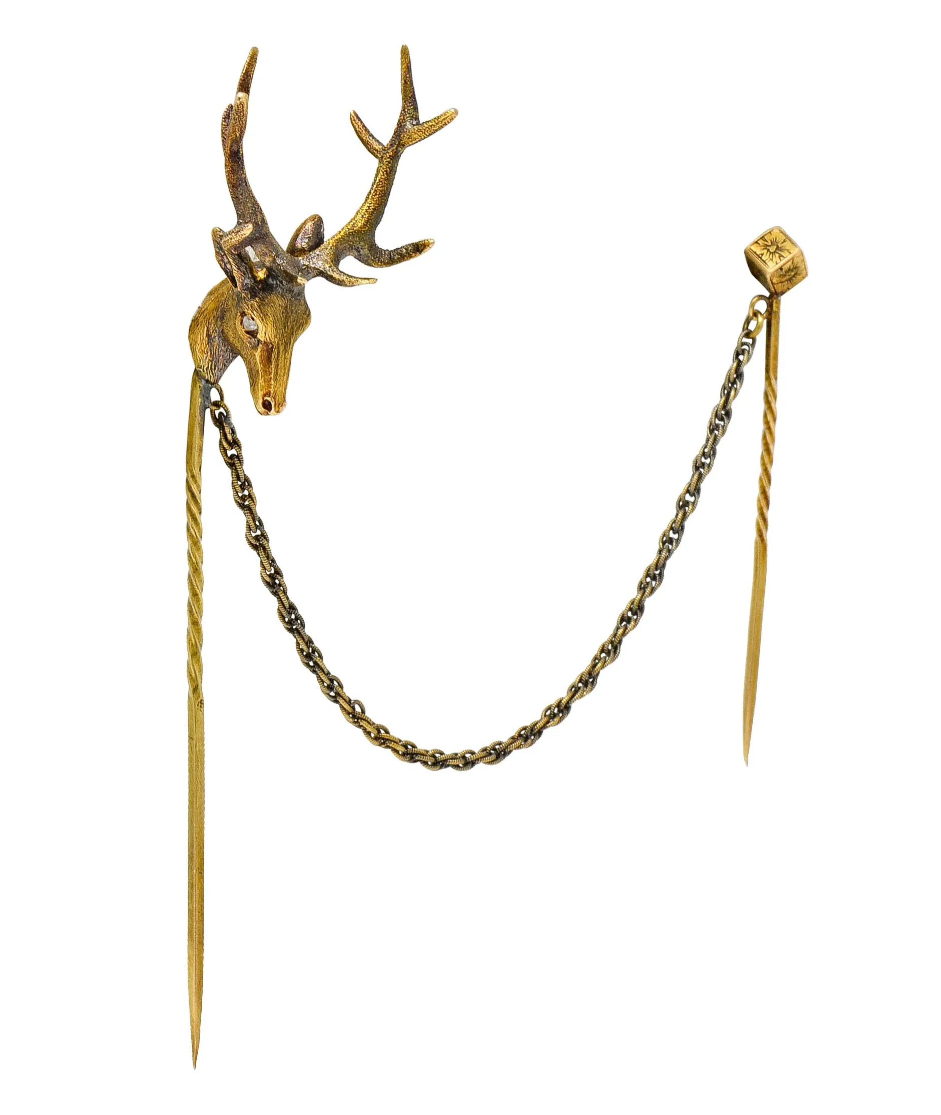 Victorian Diamond 14 Karat Gold Elk Stickpin Circa 1900
